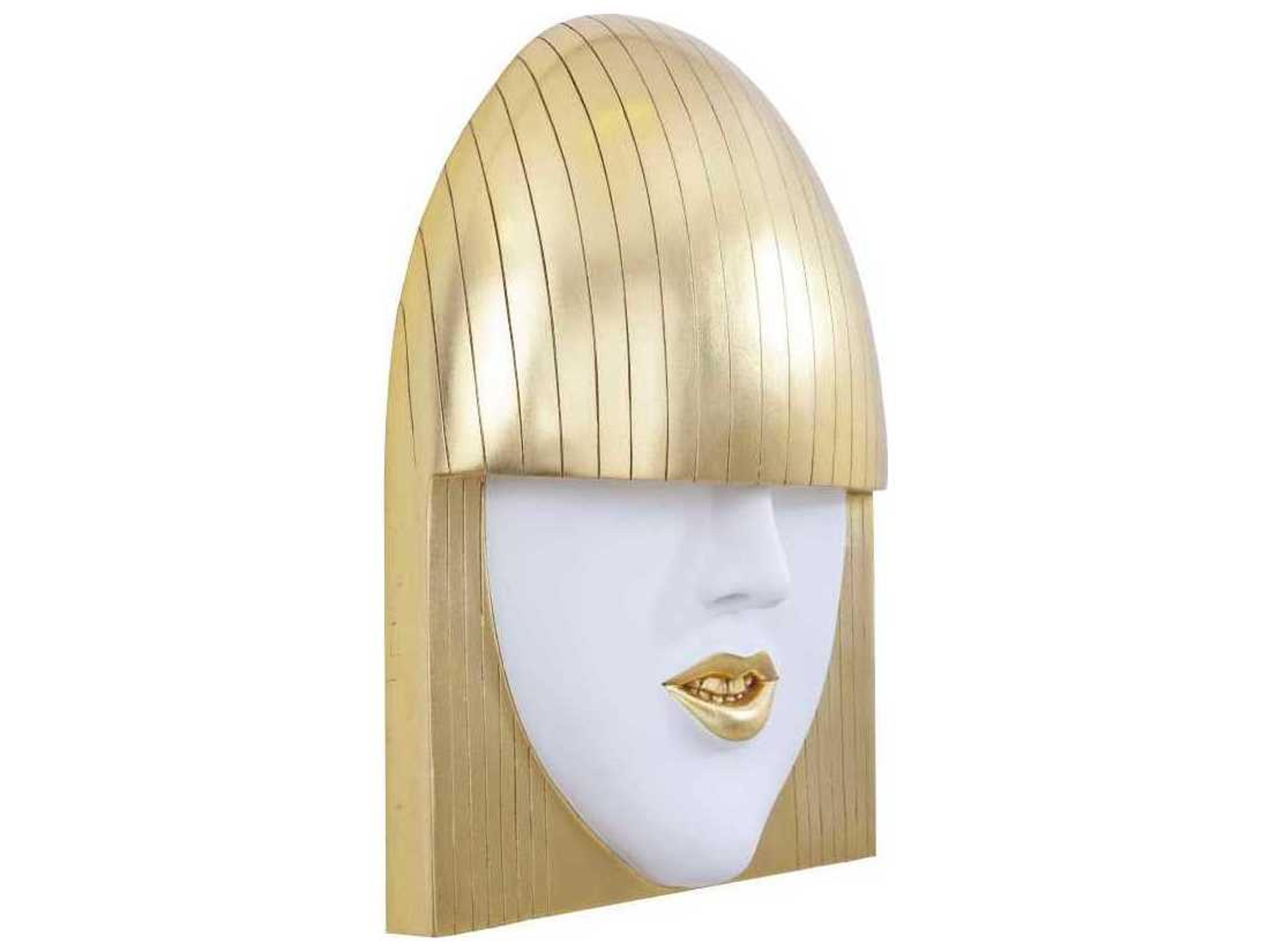 Phillips Collection Large White and Gold Leaf Smile Fashion Faces 3D Wall Art