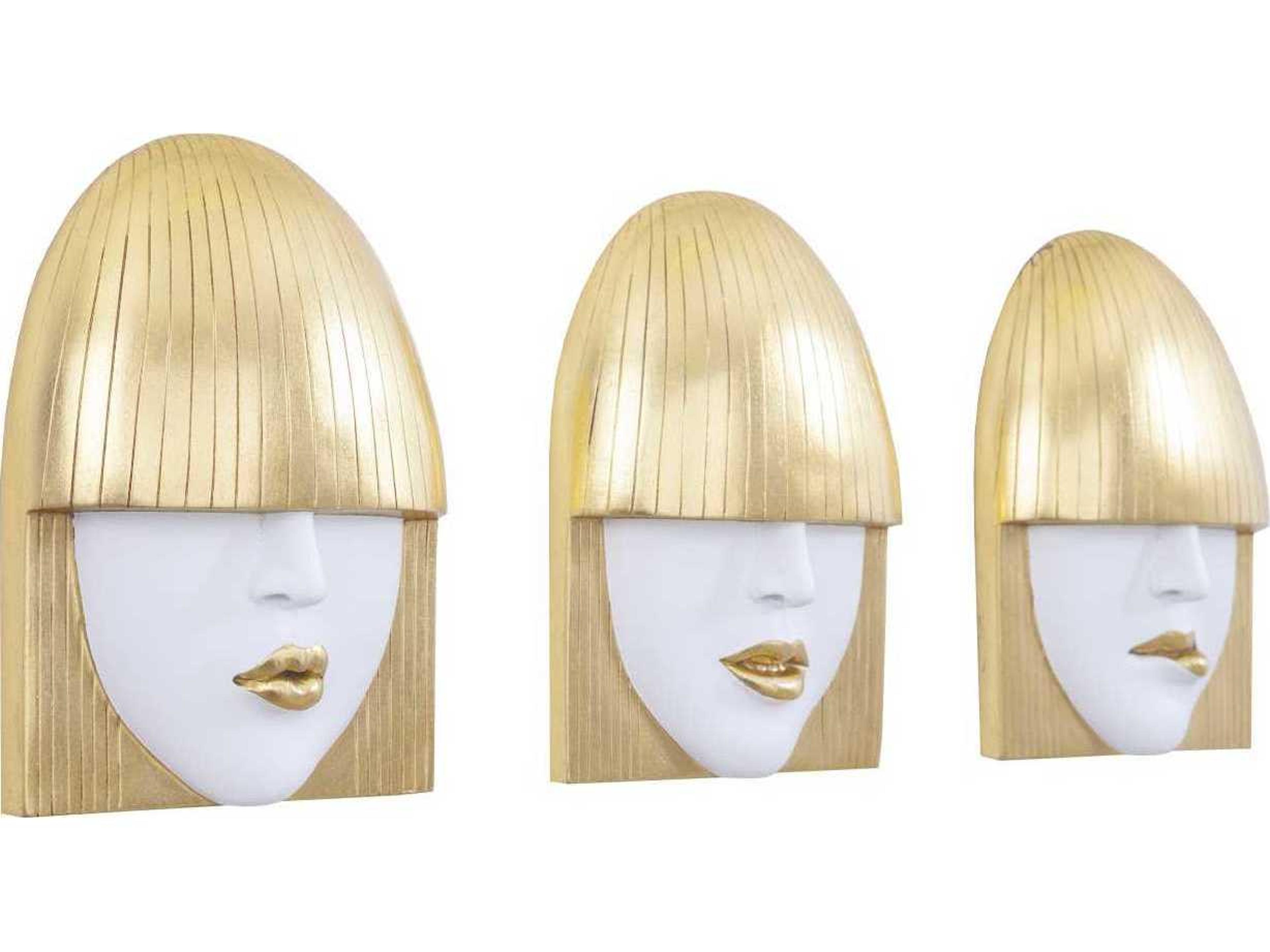 Phillips Collection Small White and Gold Leaf Fashion Faces 3D Wall Art Set of 3