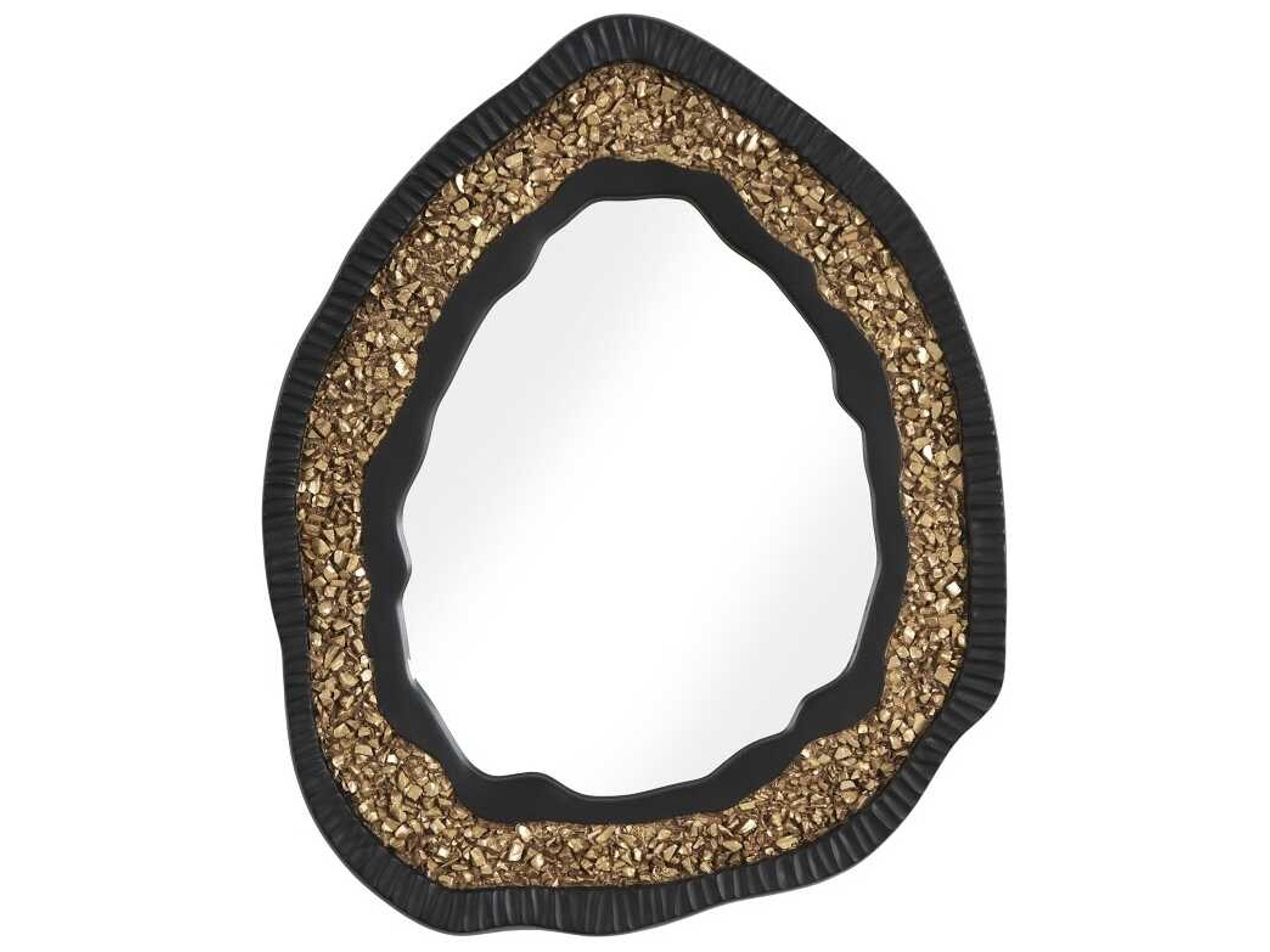 Black and Gold Matte Oval Wall Mirror