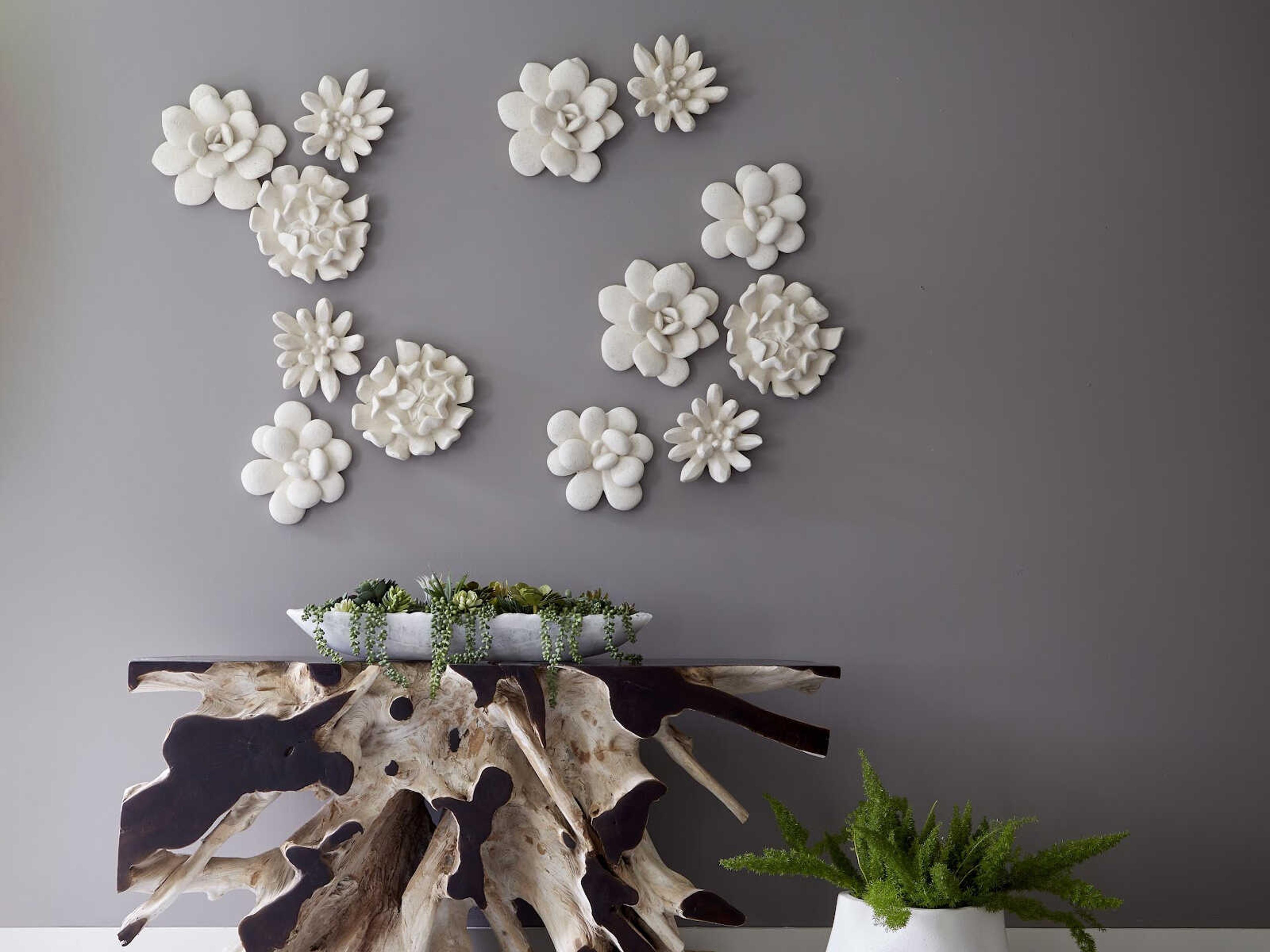 Phillips Collection Topsy Turvy Succulent White Stone 3D Wall Art