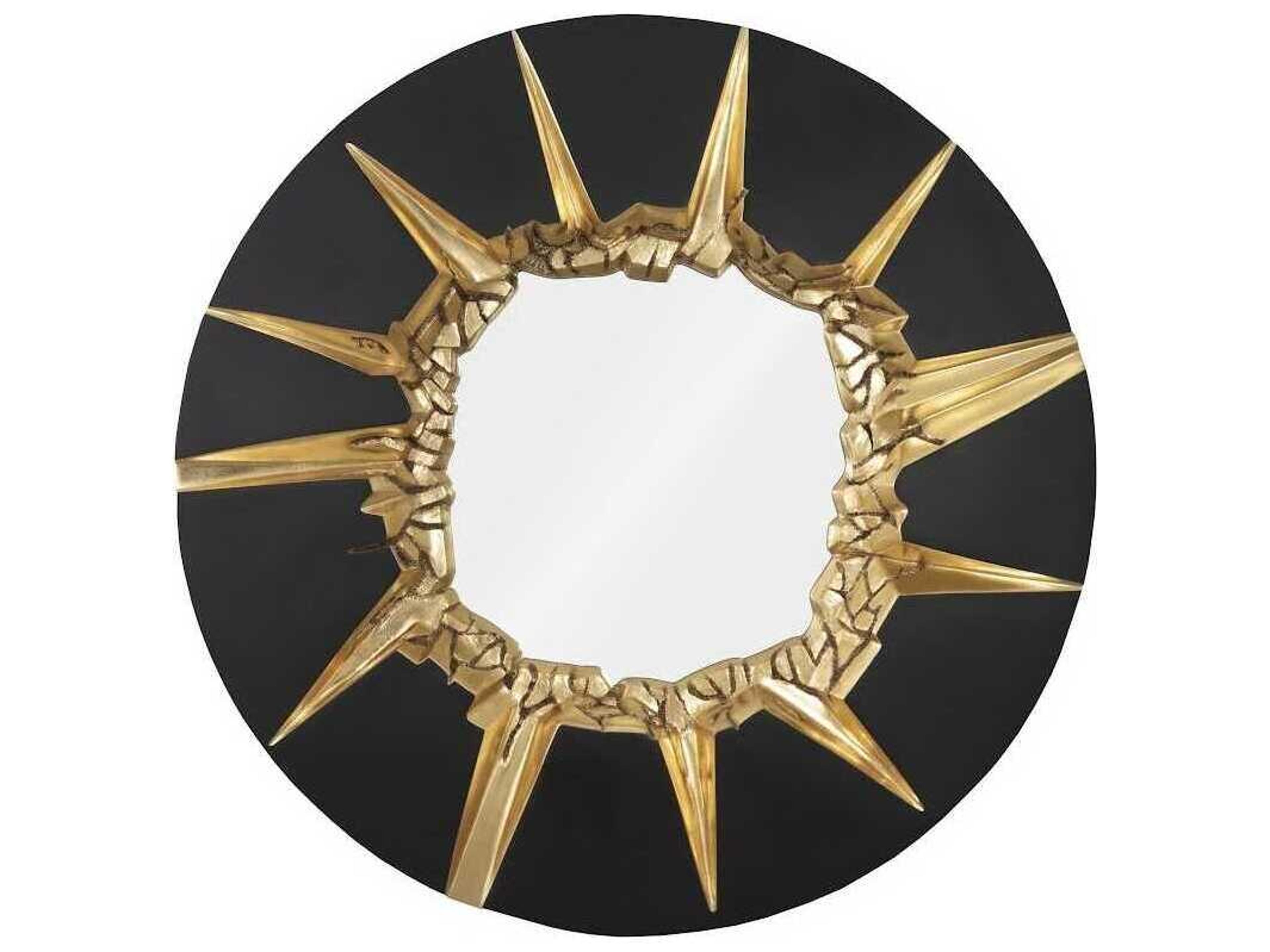 Circular Cracked Mirror Black and Gold Statement Wall Decor