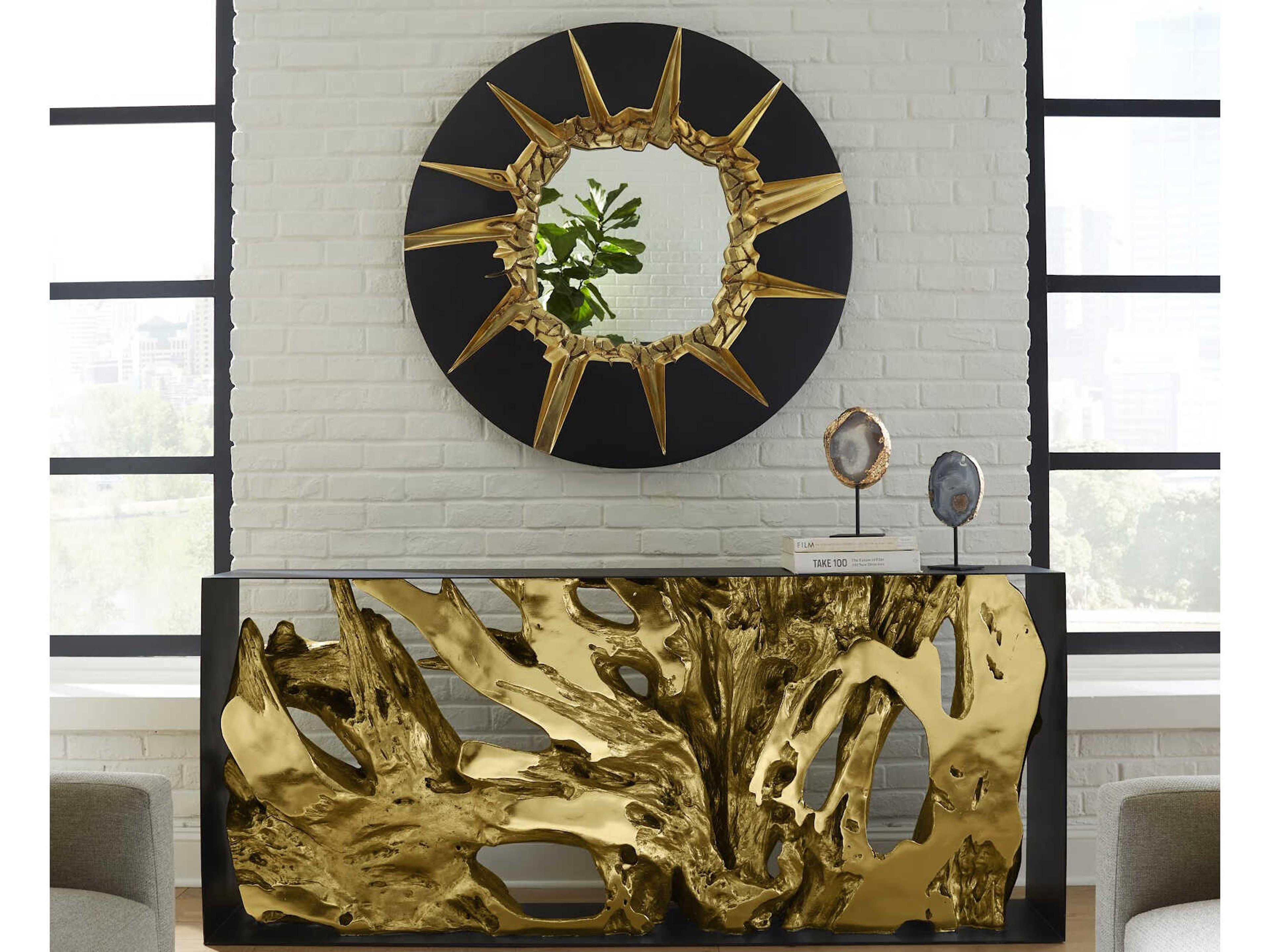 Phillips Collection Black & Gold Round Wall Mirror
