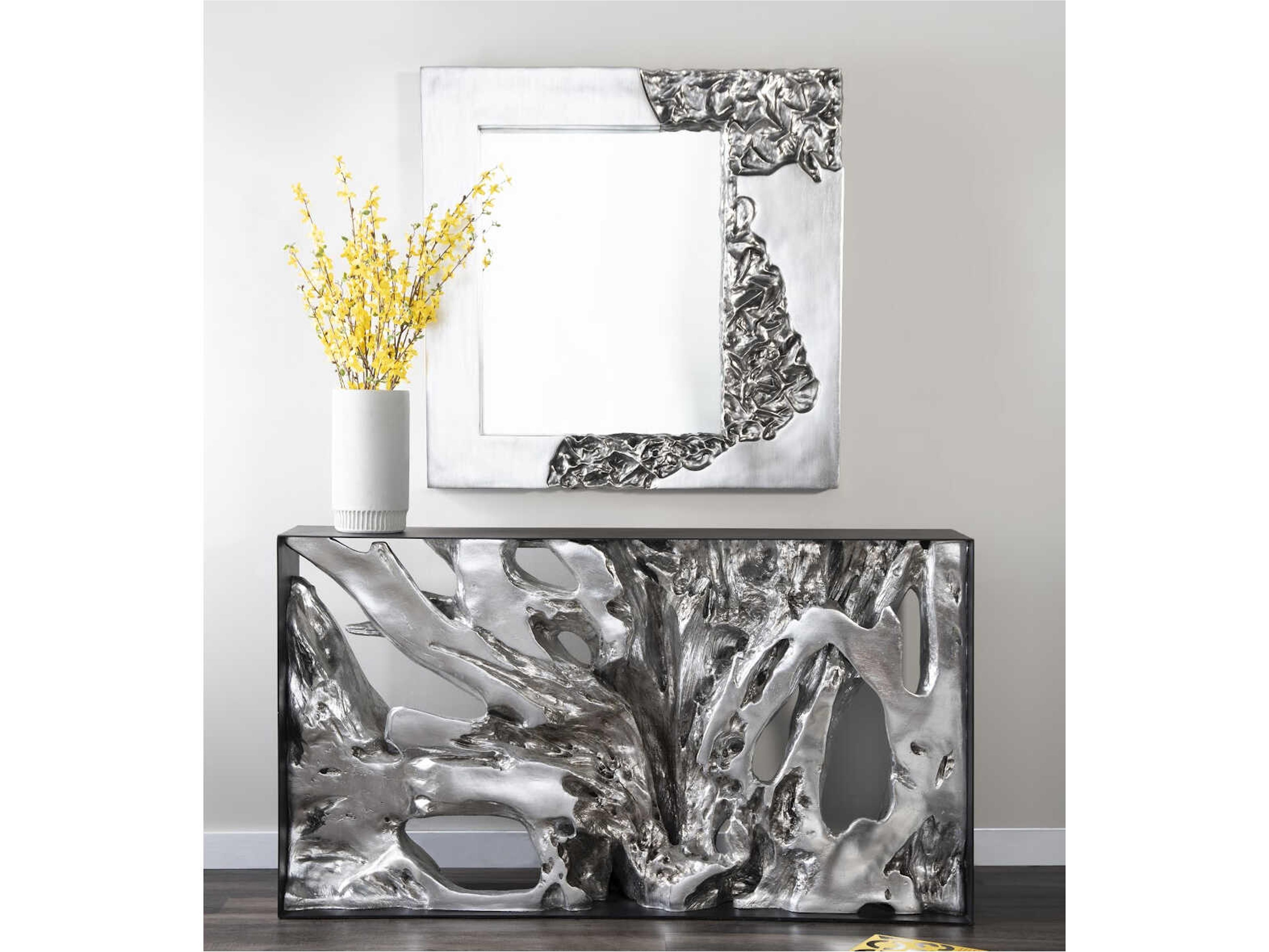 Phillips Collection Rectangular Metal Silver Leaf Console Table