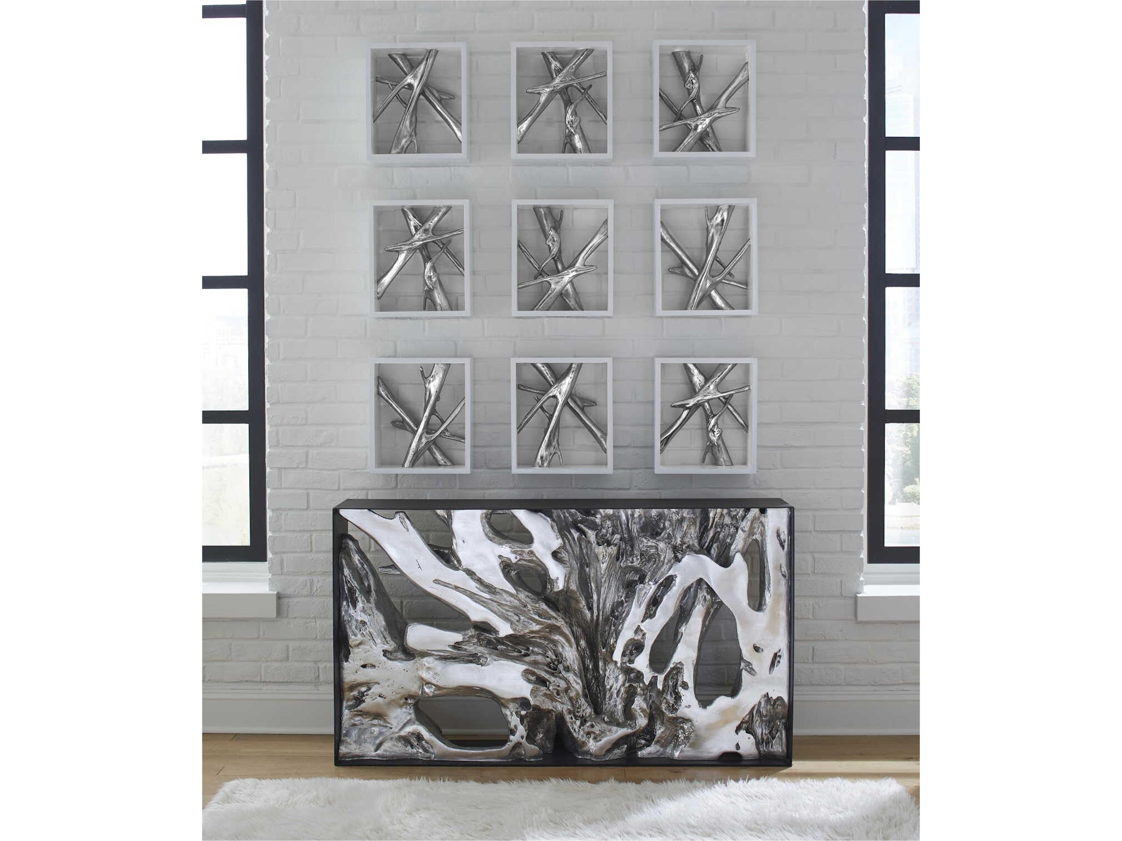 Phillips Collection Rectangular Metal Silver Leaf Console Table