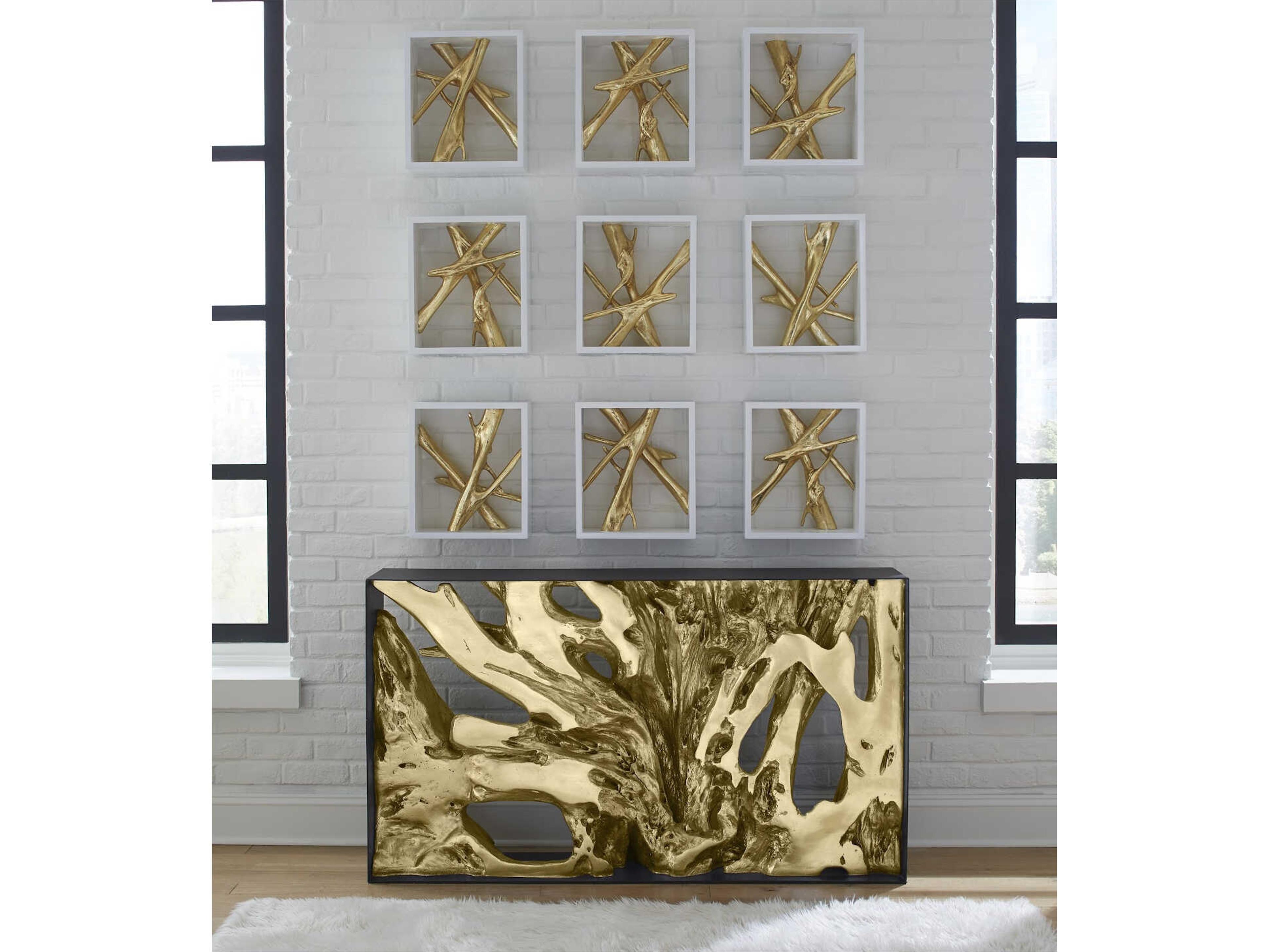 Phillips Collection Rectangular Metal Gold Leaf Black Console Table