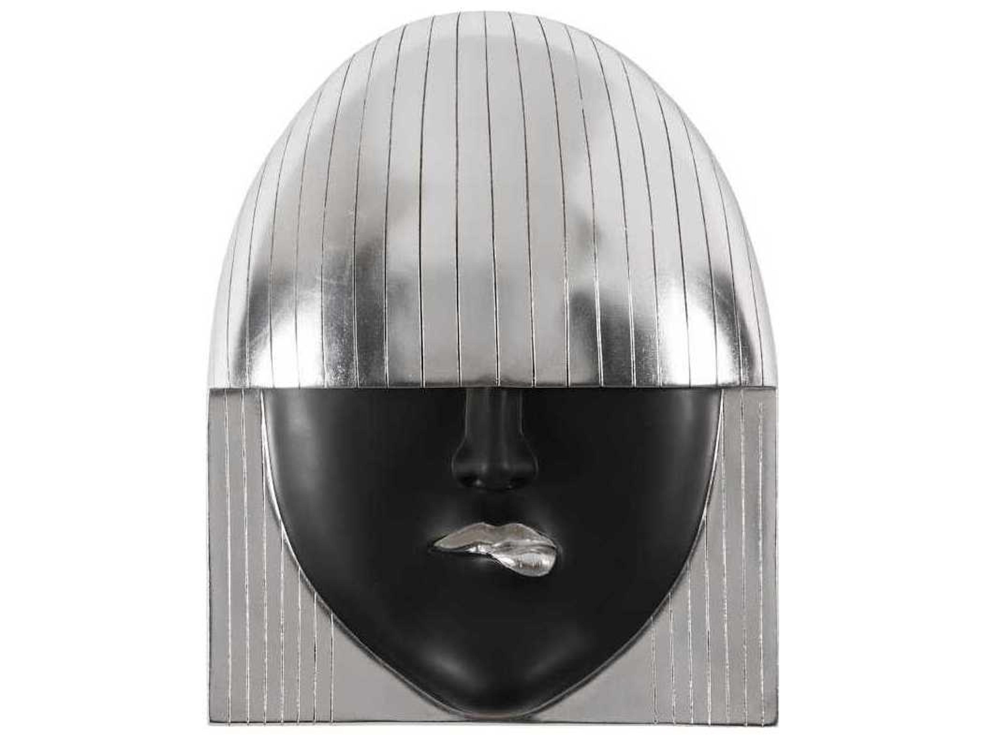 Black and Silver Leaf Pout Fashion Face Wood Wall Art