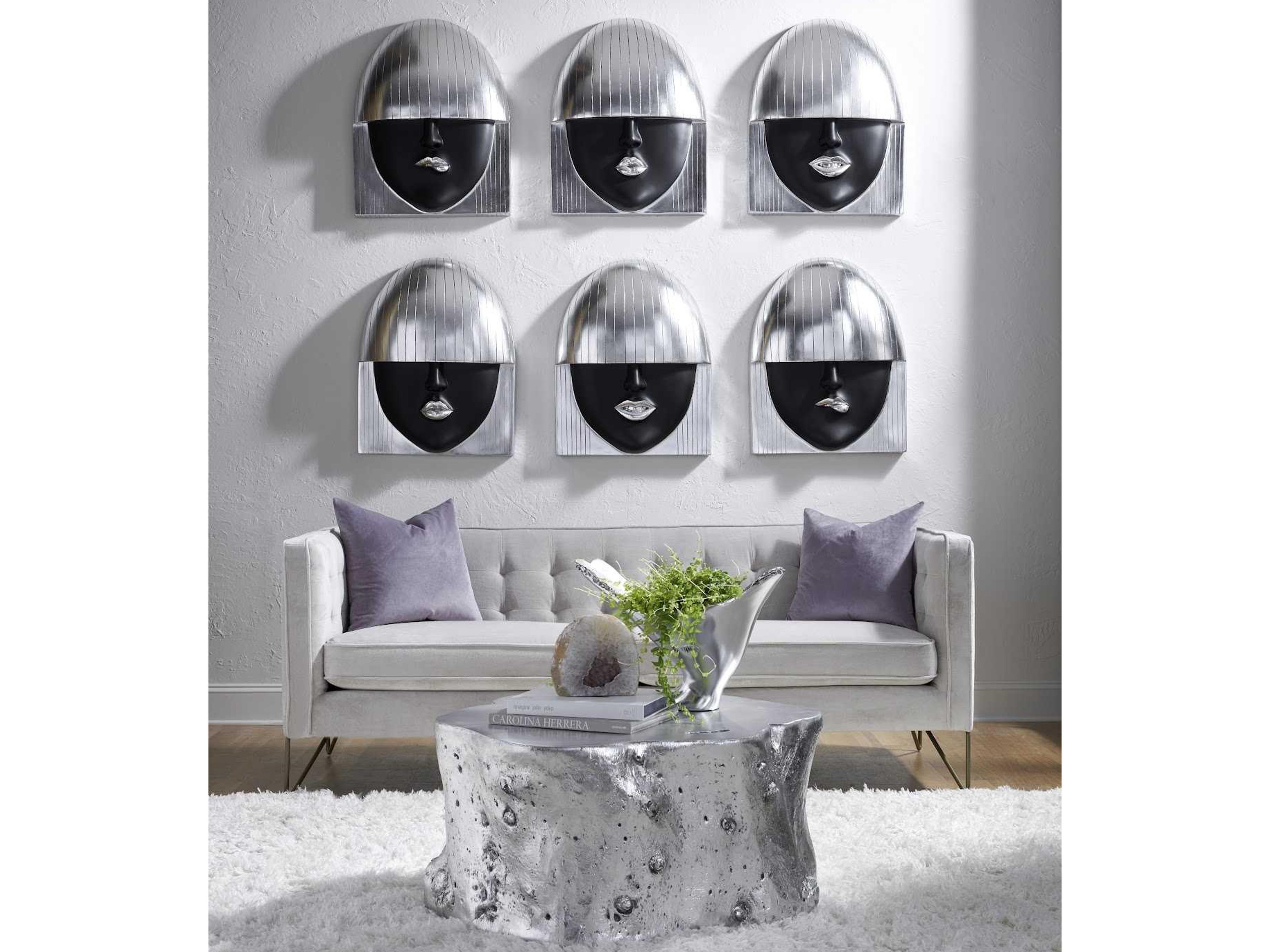 Phillips Collection Black and Silver Leaf Pout Fashion Face Wood Wall Art