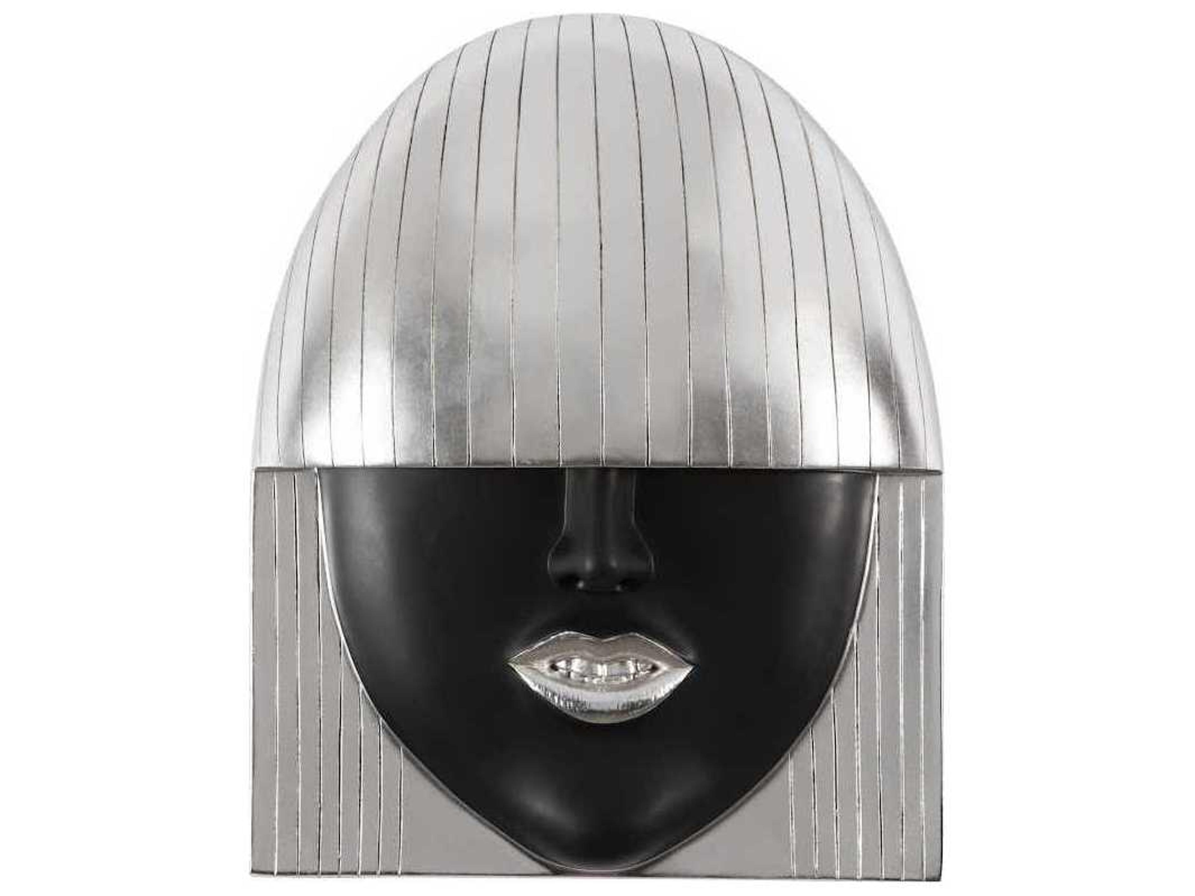 Phillips Collection Black and Silver Leaf Smile Fashion Face Wood Wall Art