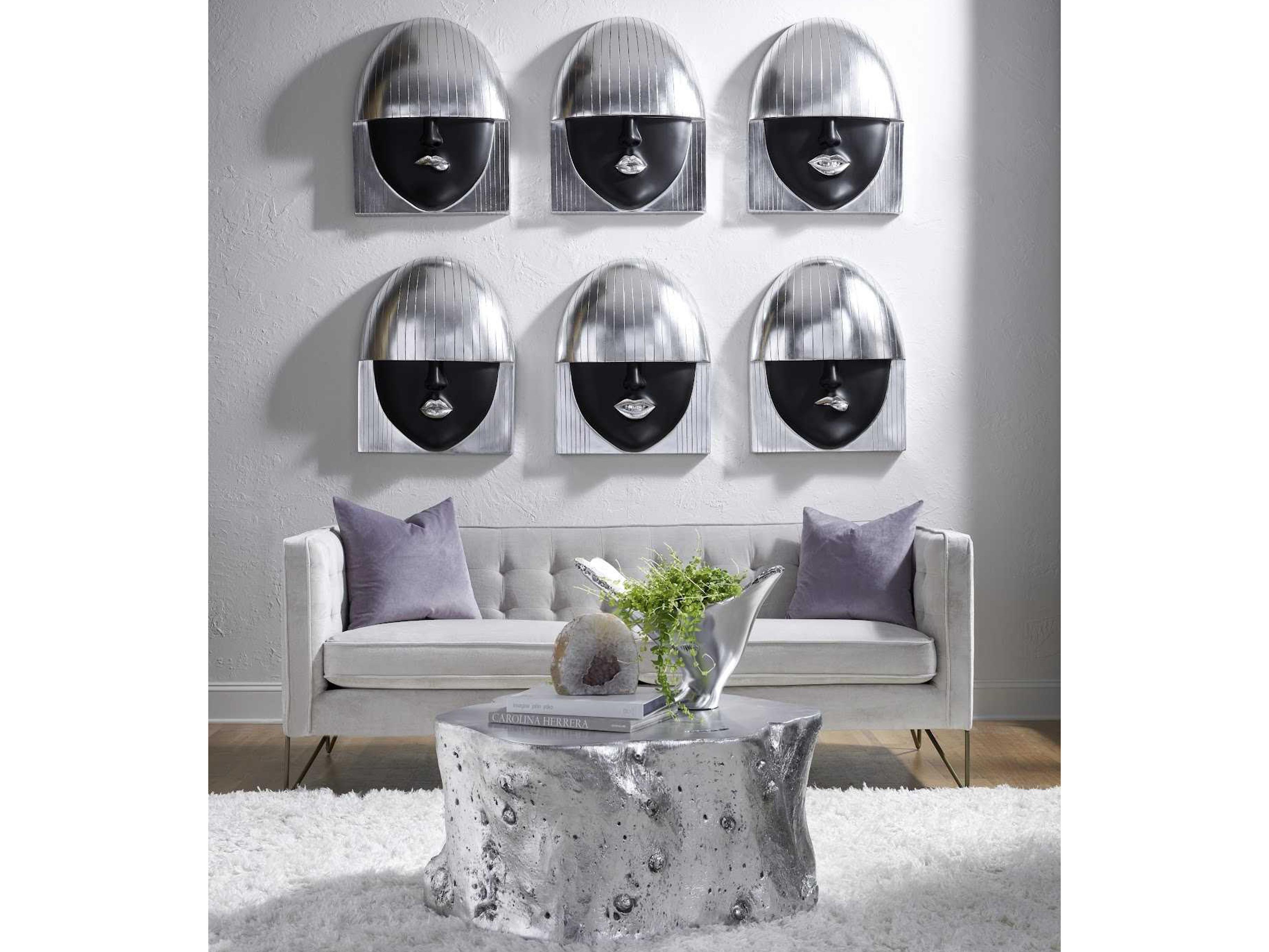 Phillips Collection Black and Silver Leaf Smile Fashion Face Wood Wall Art