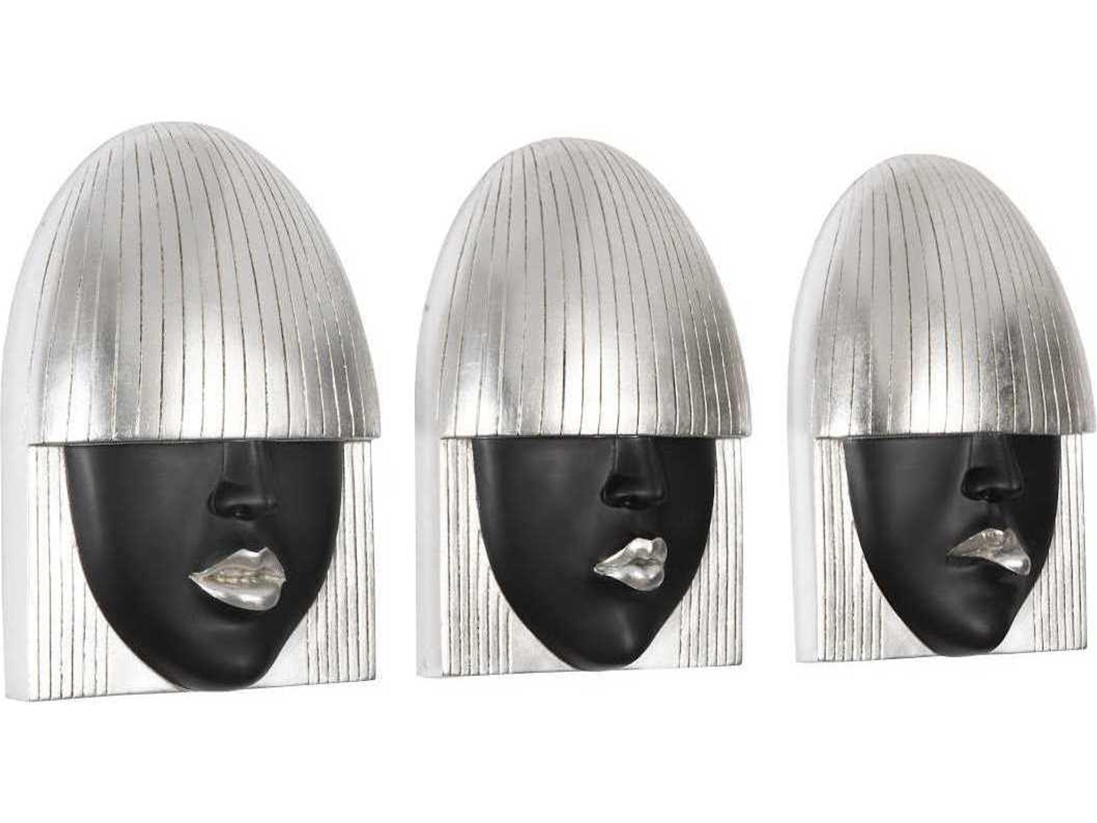 Phillips Collection Black and Silver Leaf Fashion Faces Wood Wall Art Set of 3