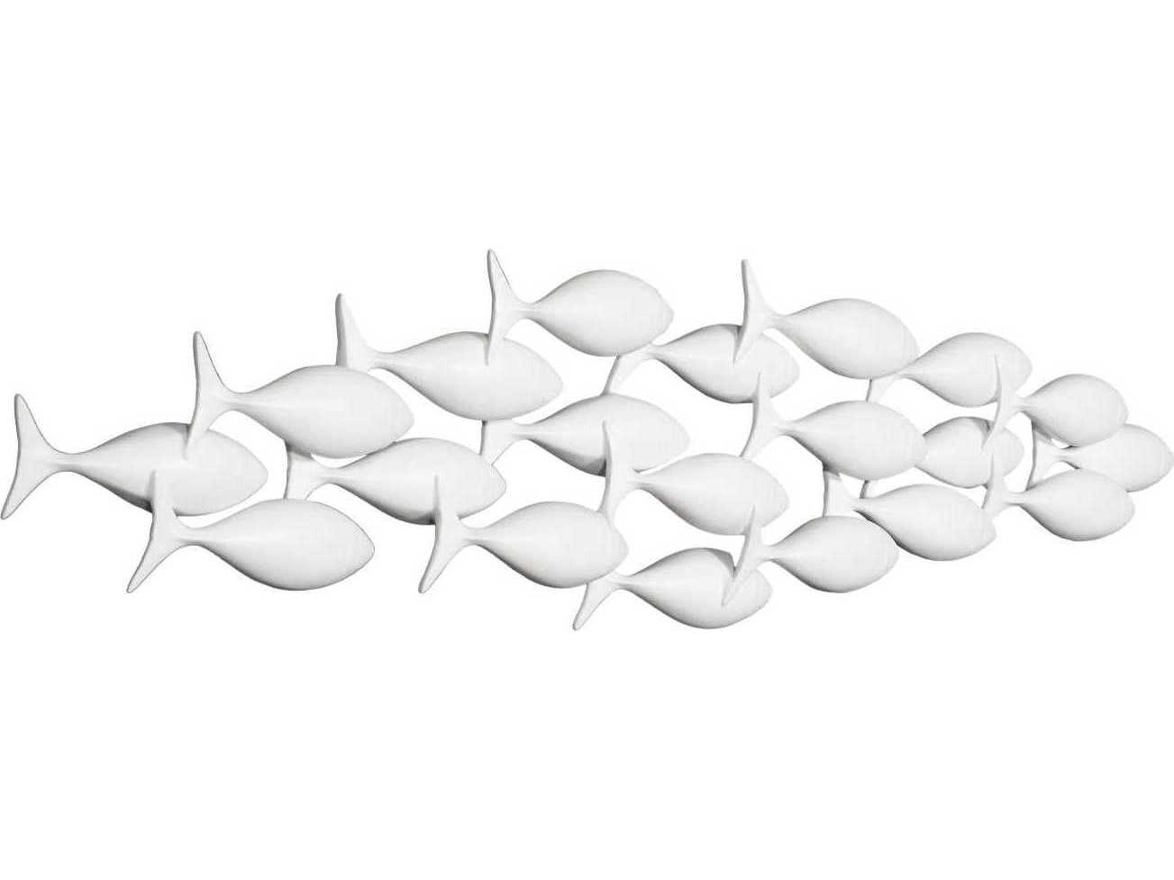 Phillips Collection Matte White School of Fish Wood Wall Art