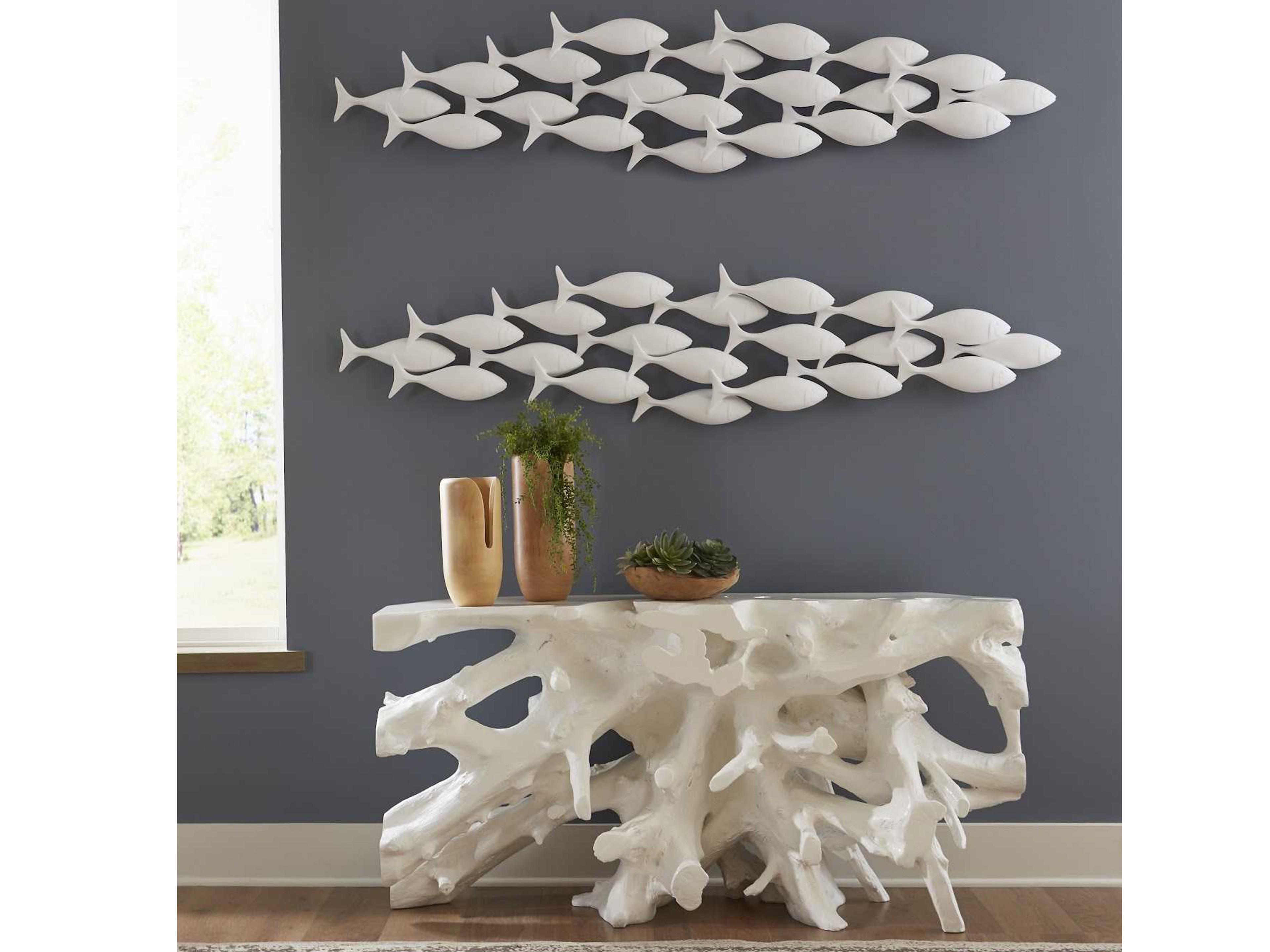 Phillips Collection Matte White School of Fish Wood Wall Art