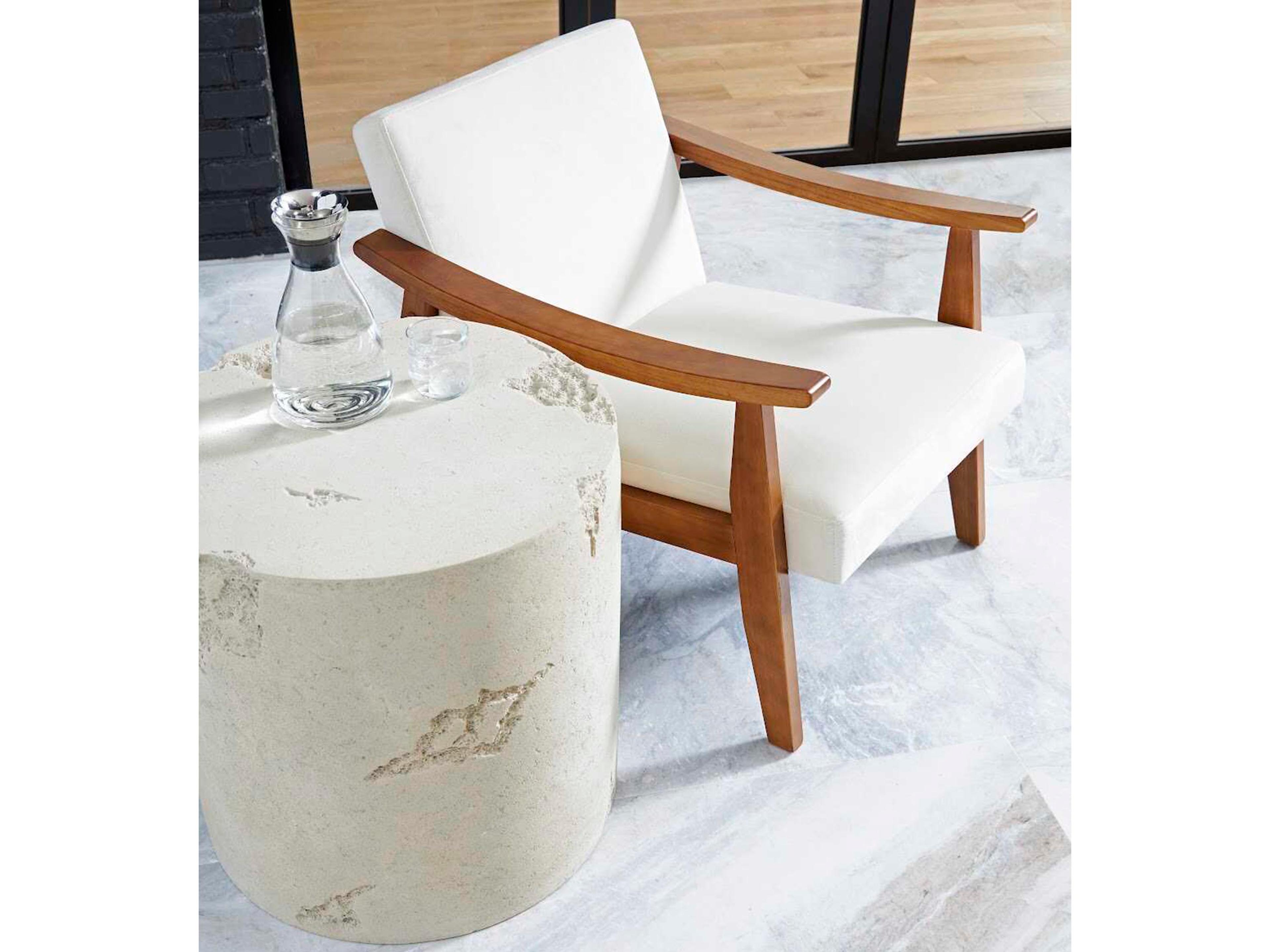 Phillips Collection Cast Formation Round Resin Roman Stone Off White End Table