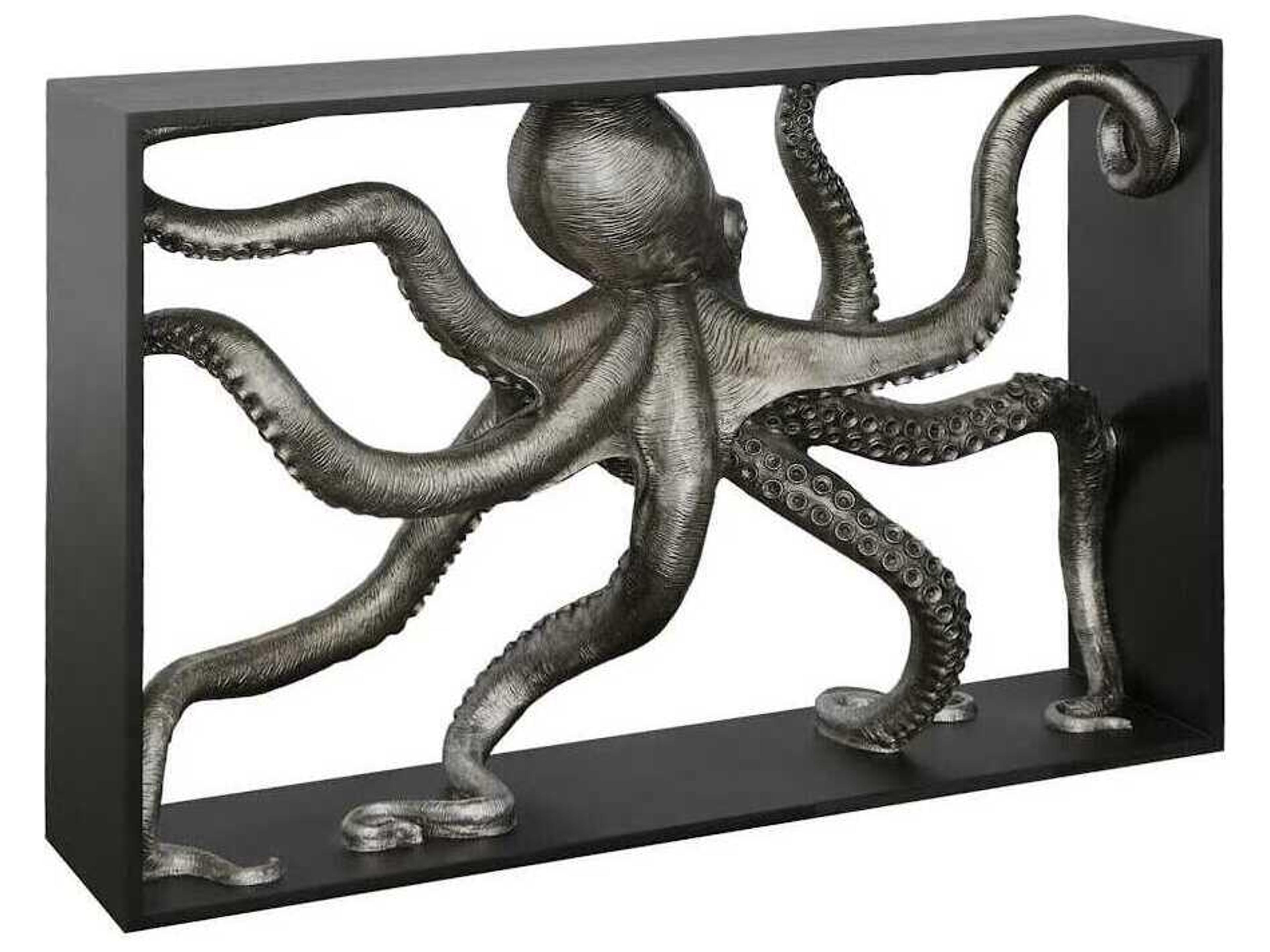 Phillips Collection Octo Framed Rectangular Wood Silver Leaf Black Console Table
