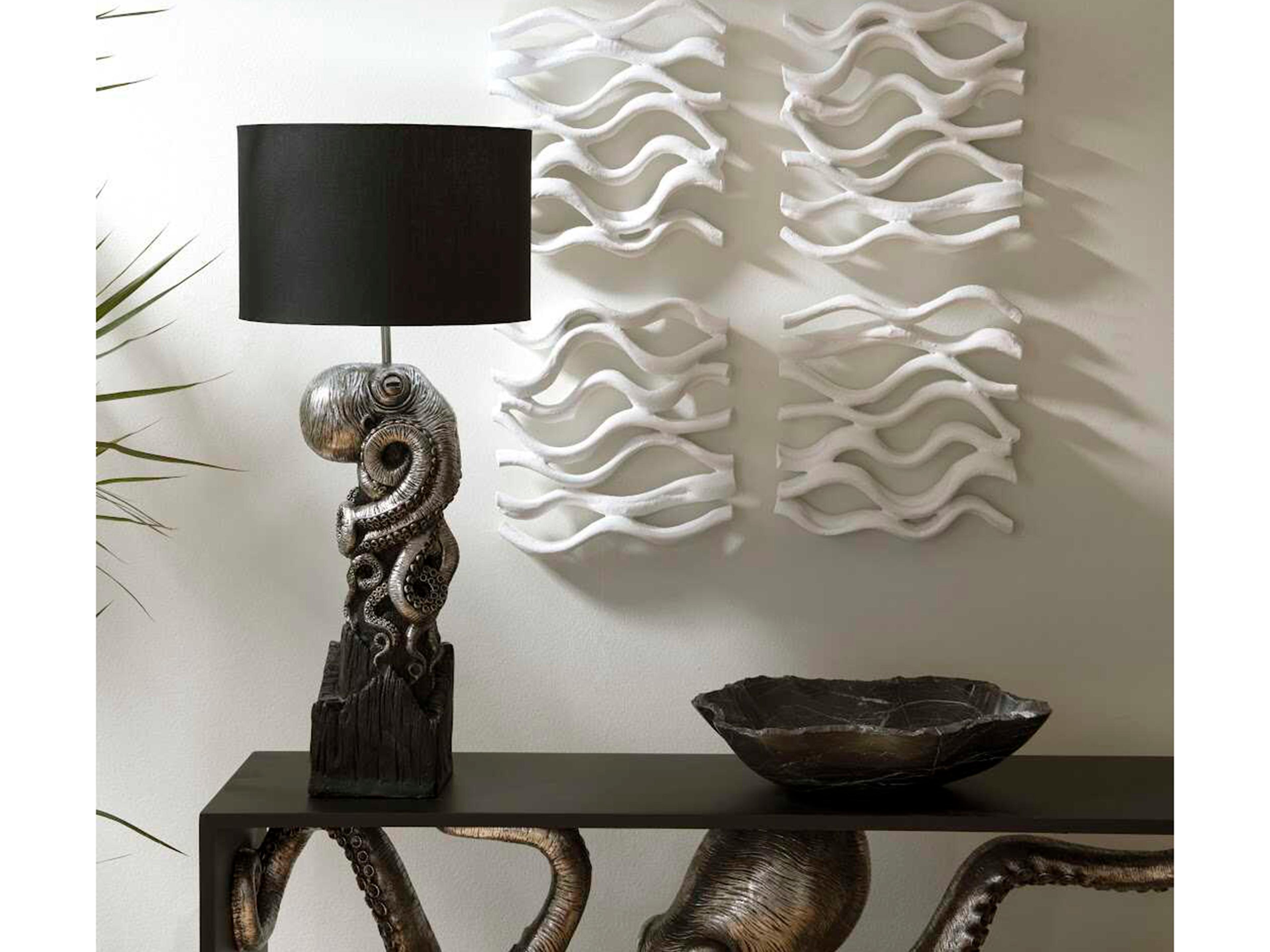 Phillips Collection Octo Framed Rectangular Wood Silver Leaf Black Console Table