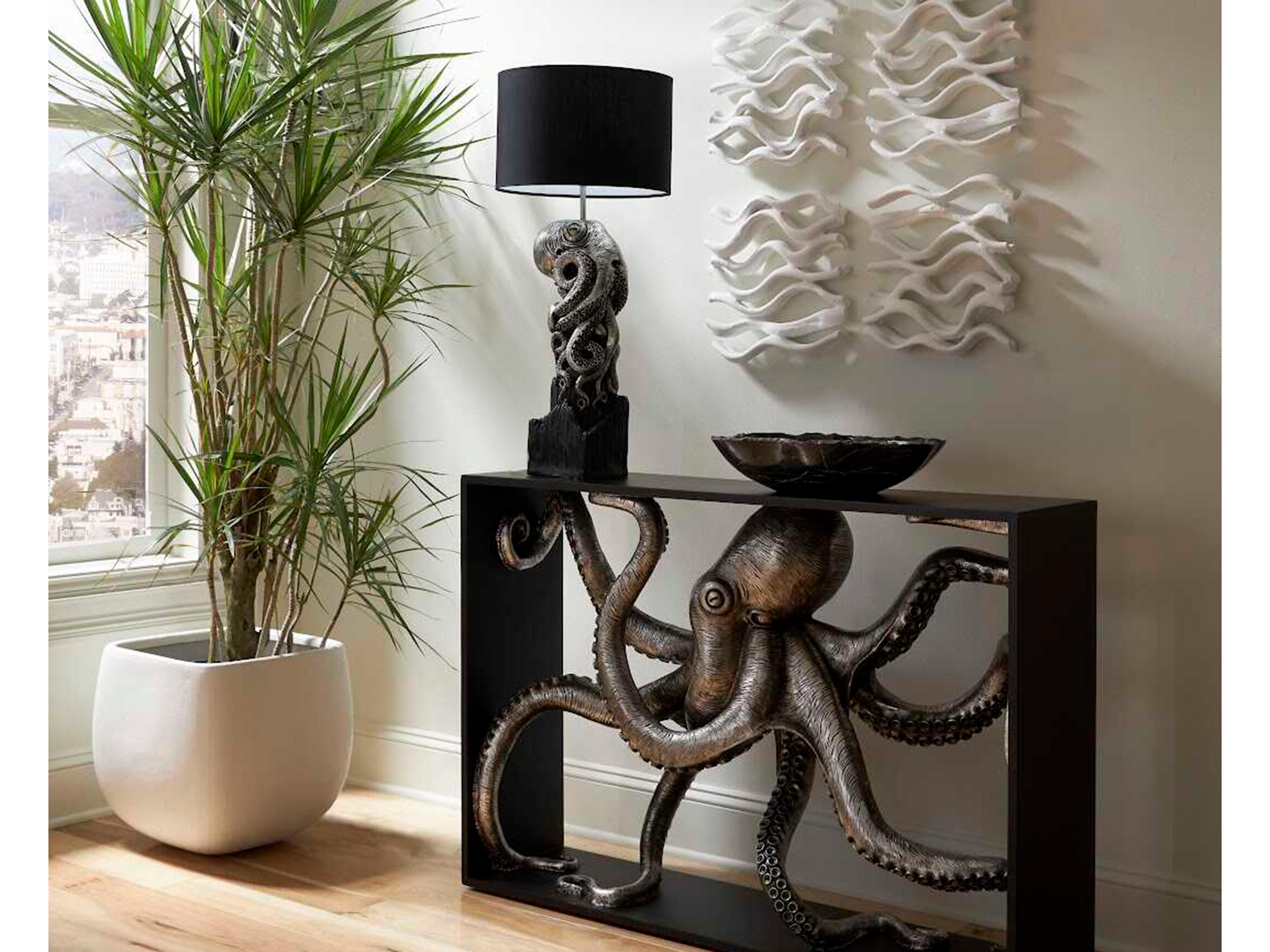 Phillips Collection Octo Framed Rectangular Wood Silver Leaf Black Console Table