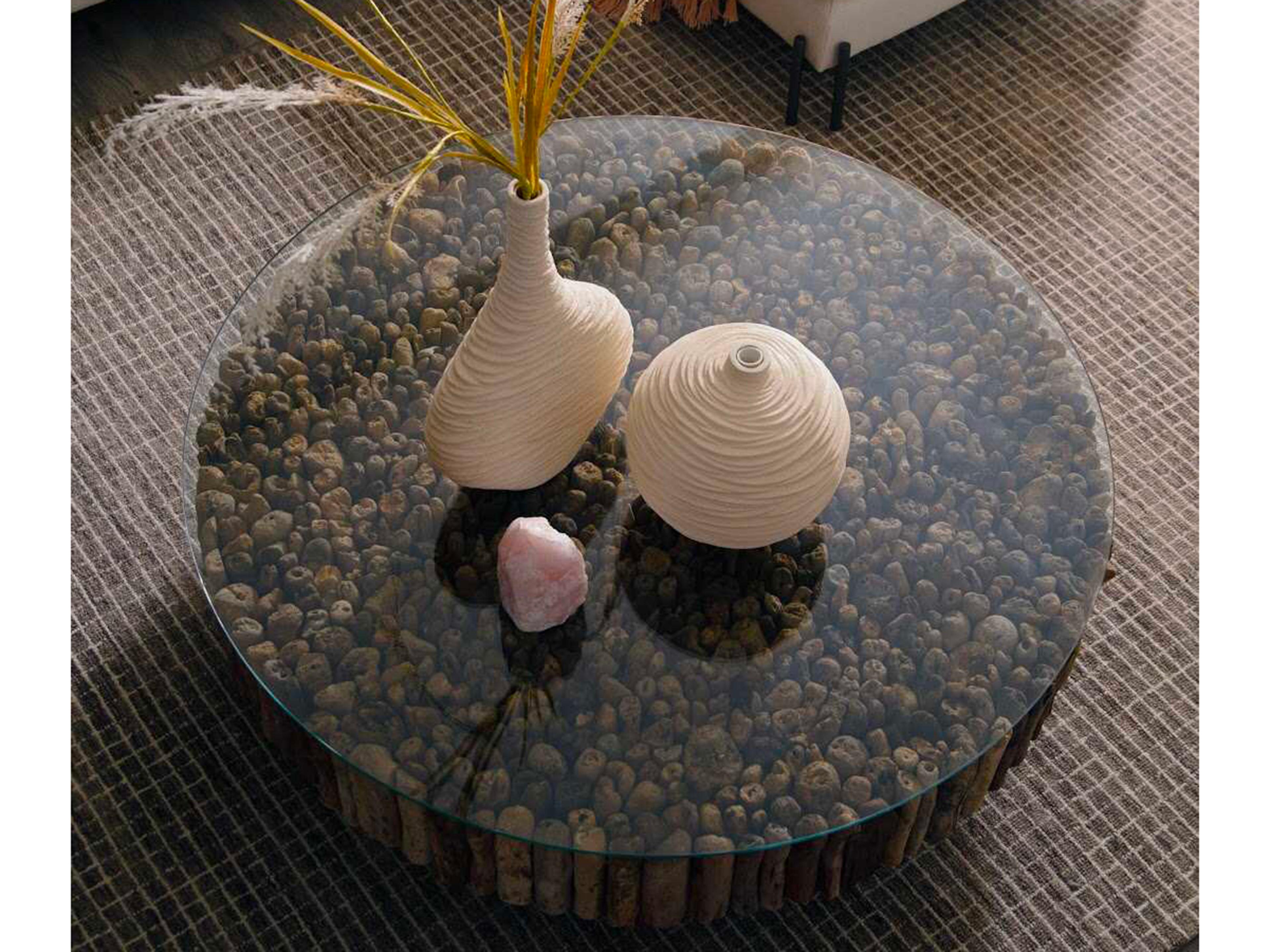 Phillips Collection Manhattan Round Glass Brown Black Coffee Table