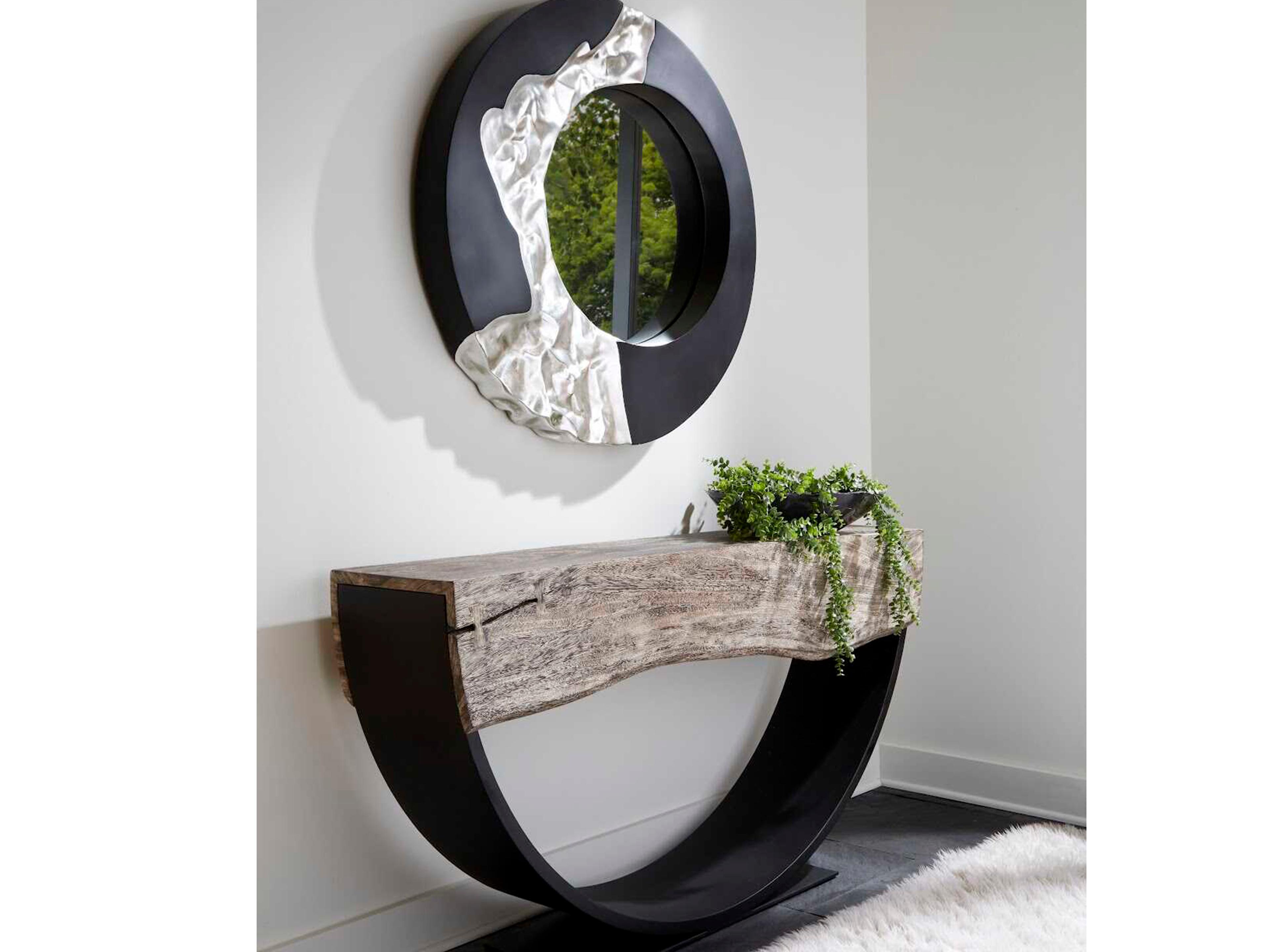 Phillips Collection Mercury Silver Leaf Black Round Wall Mirror