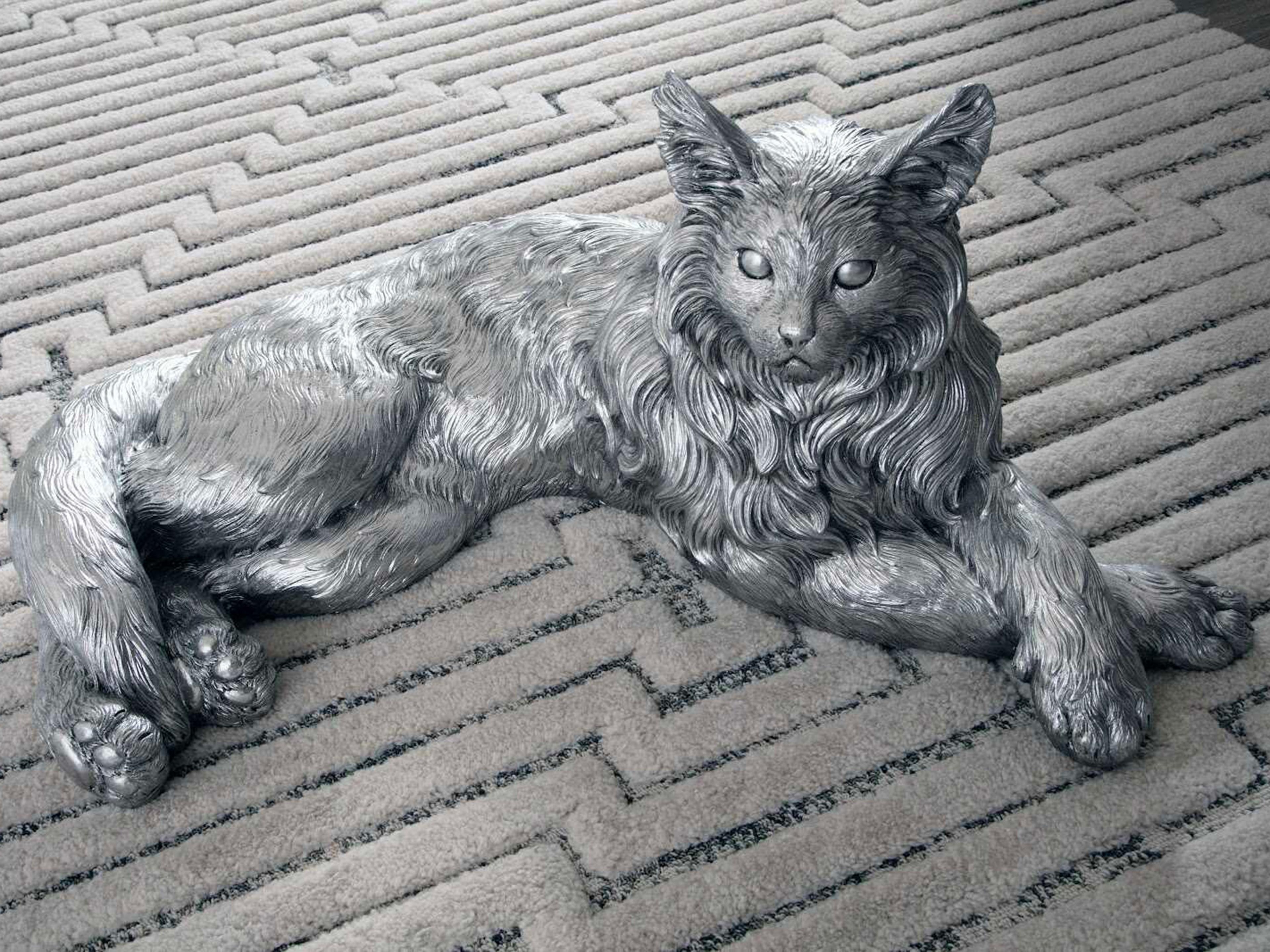 Phillips Collection Bronze Silver Cat Sculpture