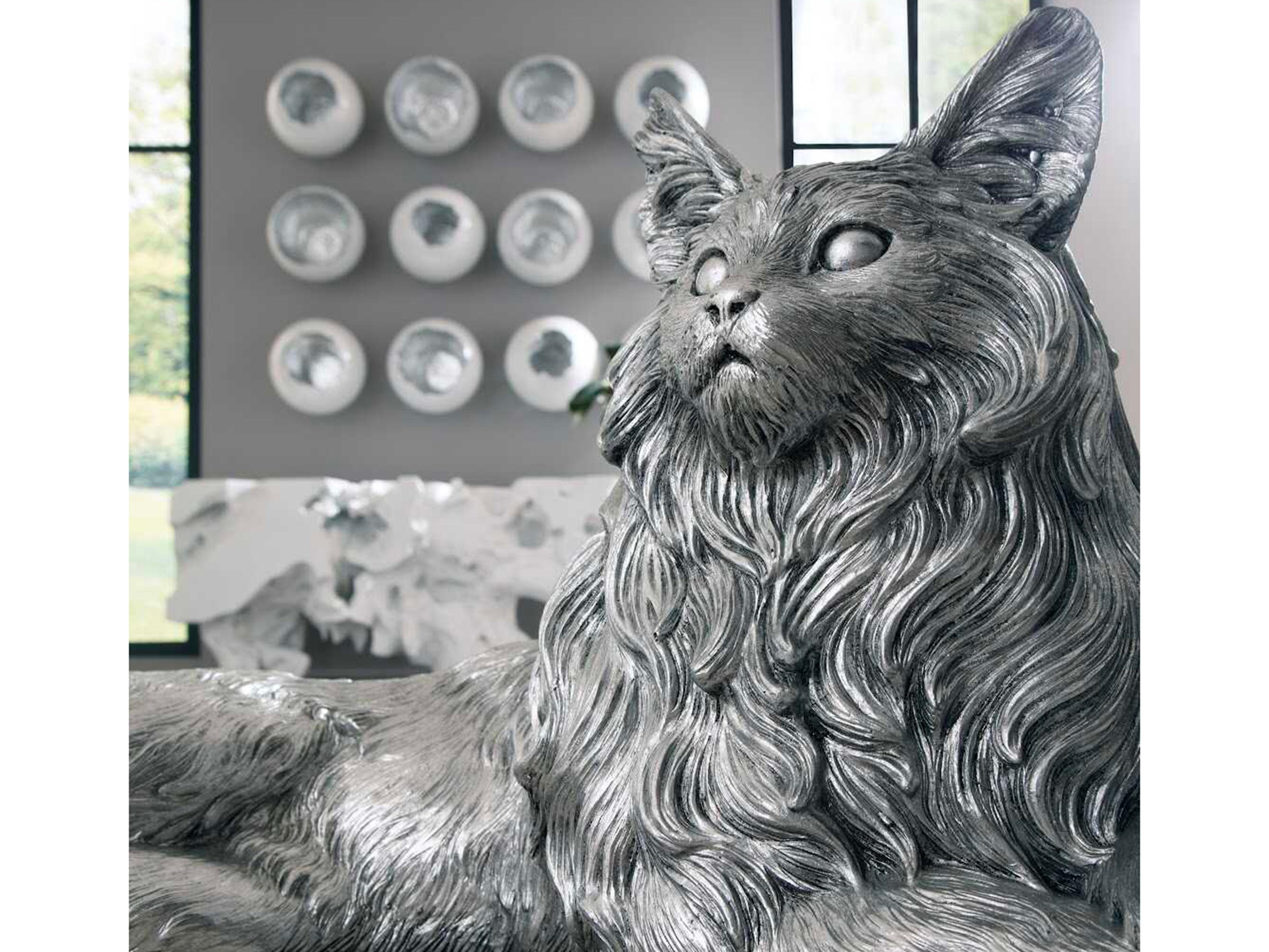 Phillips Collection Bronze Silver Cat Sculpture