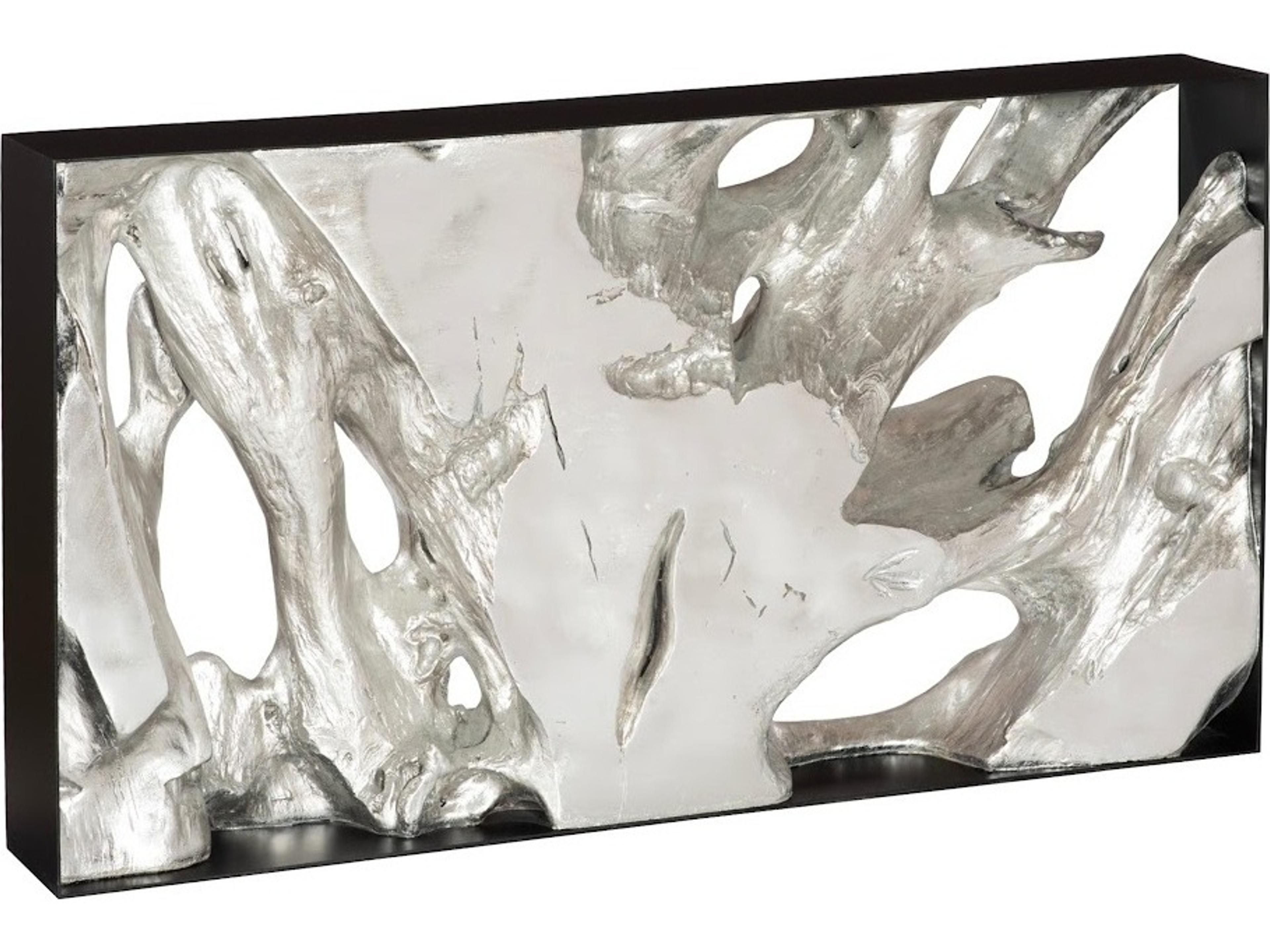 Phillips Collection Rectangular Metal Silver Black Leaf Console Table