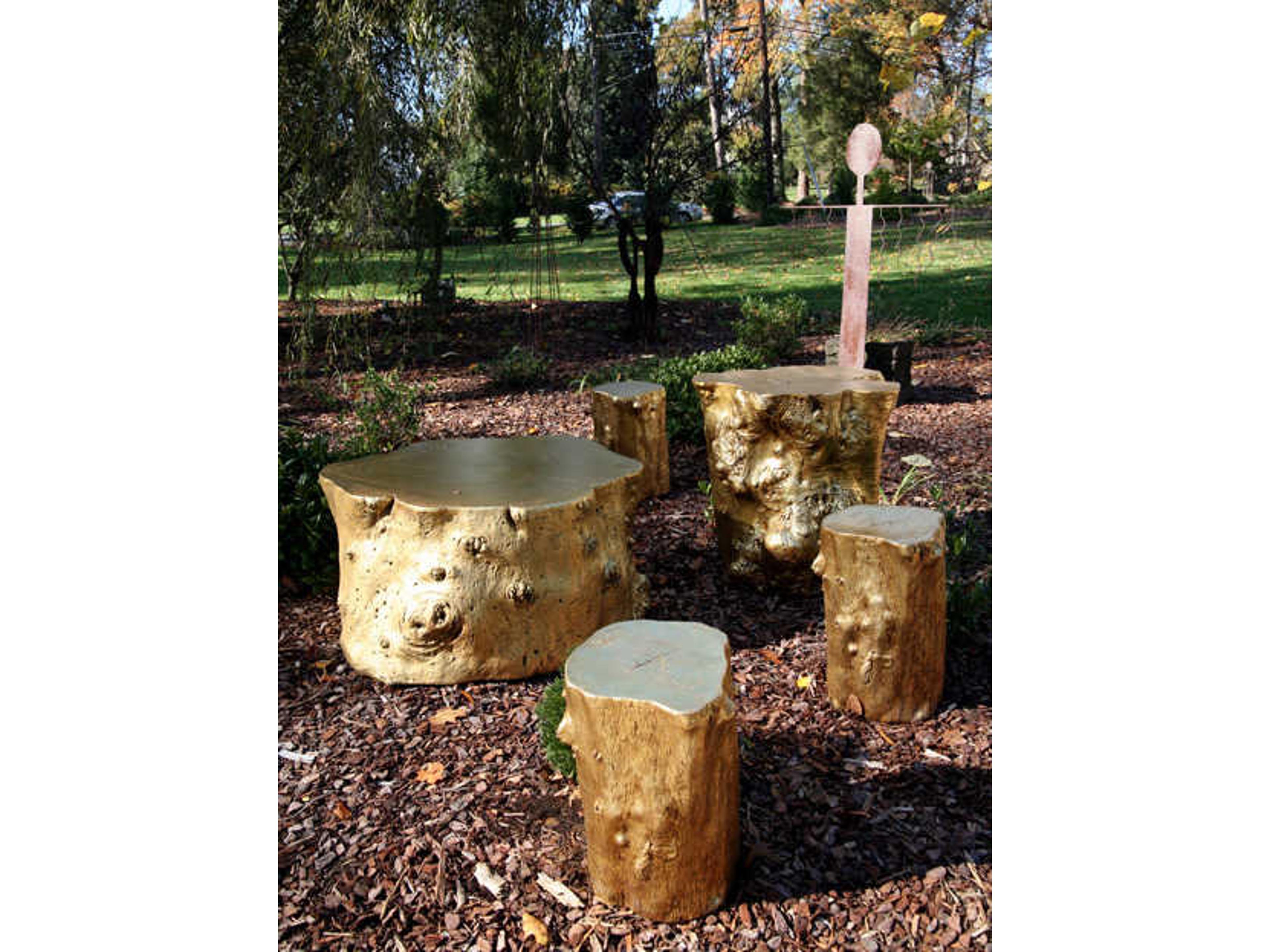 Luxecor Log Round Wood Gold Leaf End Table