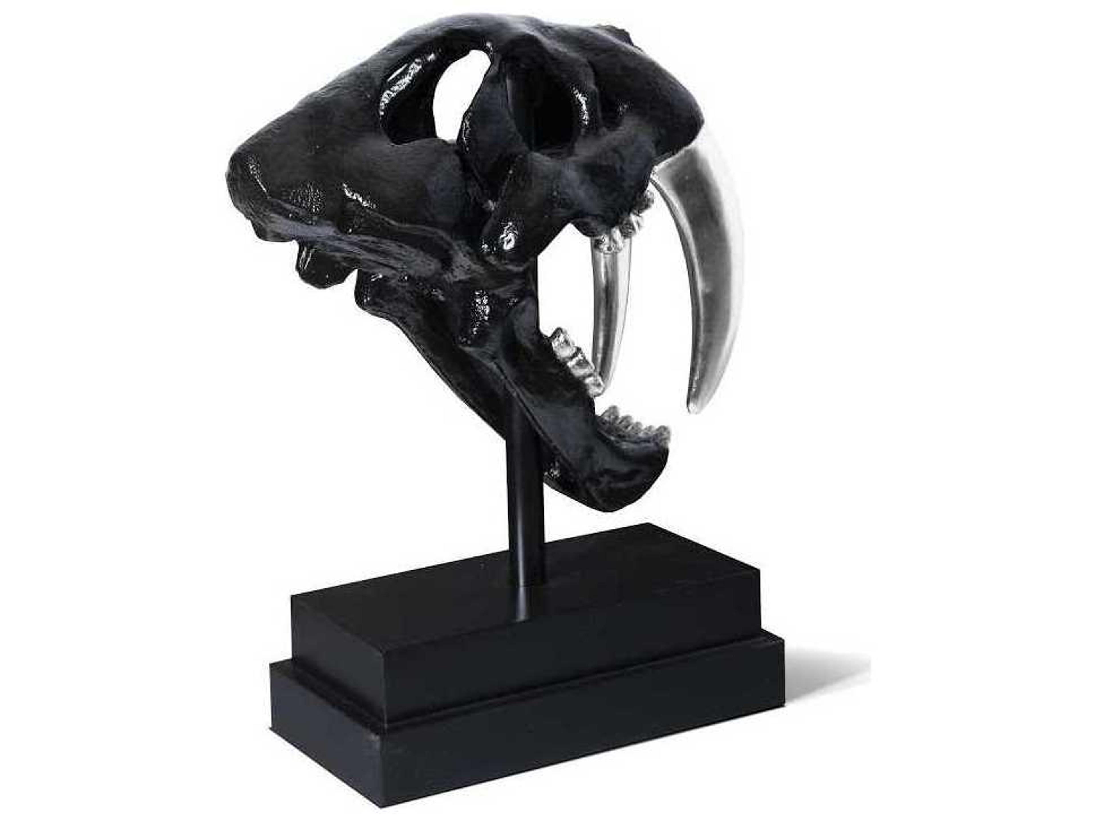 Phillips Collection Jason Design Glossy Lacquer / Silver Leaf Saber Tooth Tiger Skull Sculpture