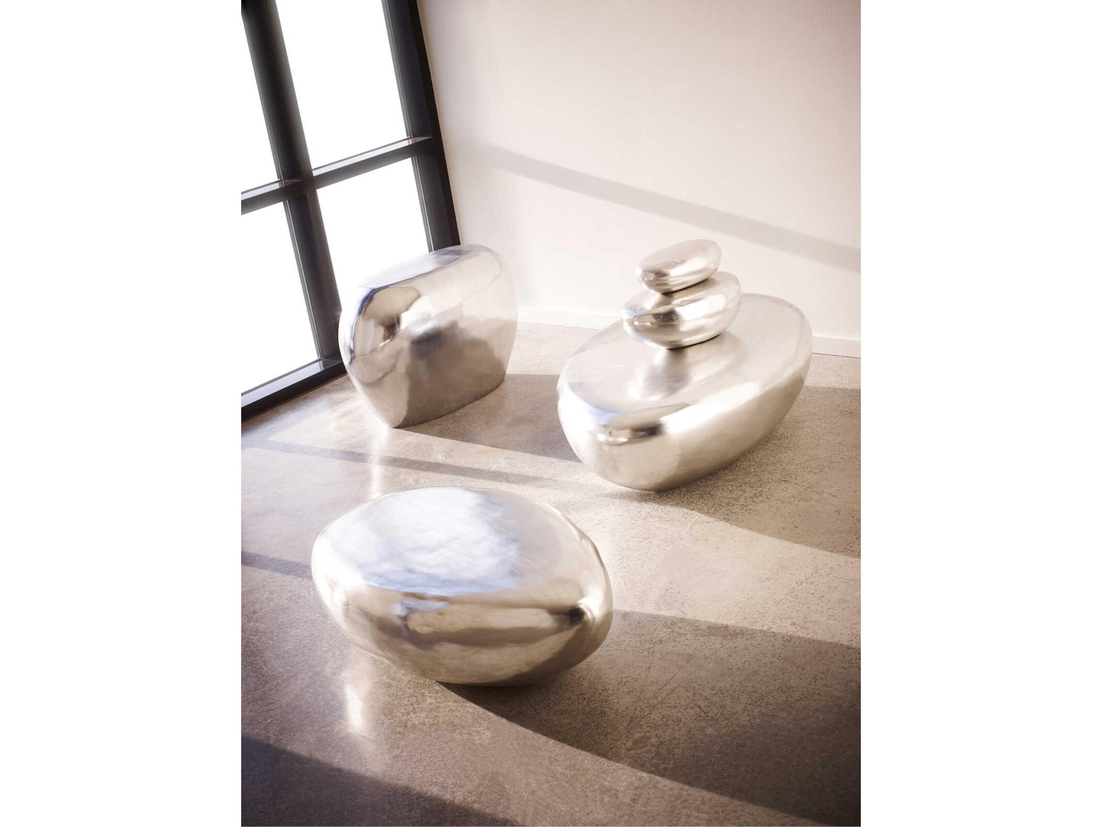 Phillips Collection River Stone Oval Silver Leaf Coffee Table