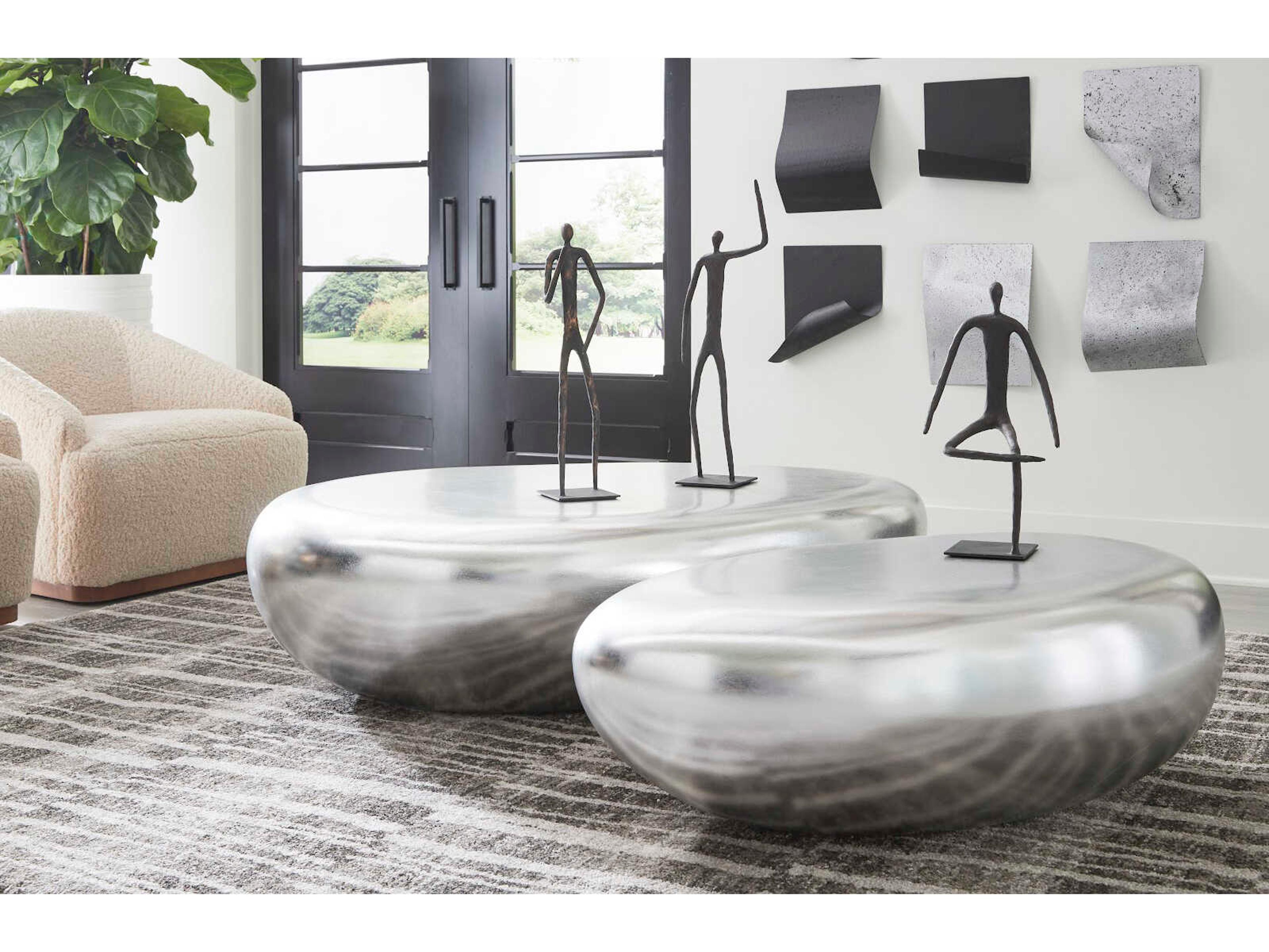 Phillips Collection River Stone Oval Silver Leaf Coffee Table