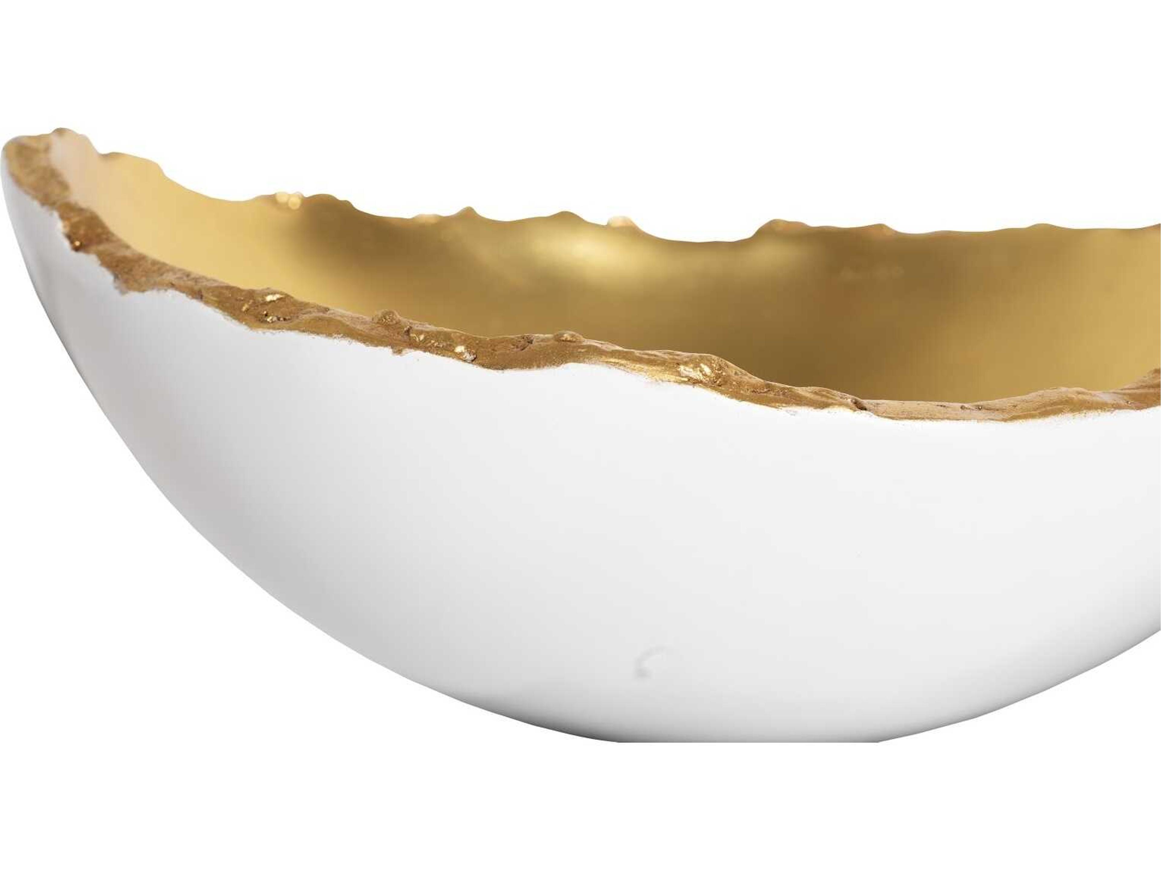 Luxecor Flow Pearl White / Gold Leaf Decorative Broken Egg Bowl