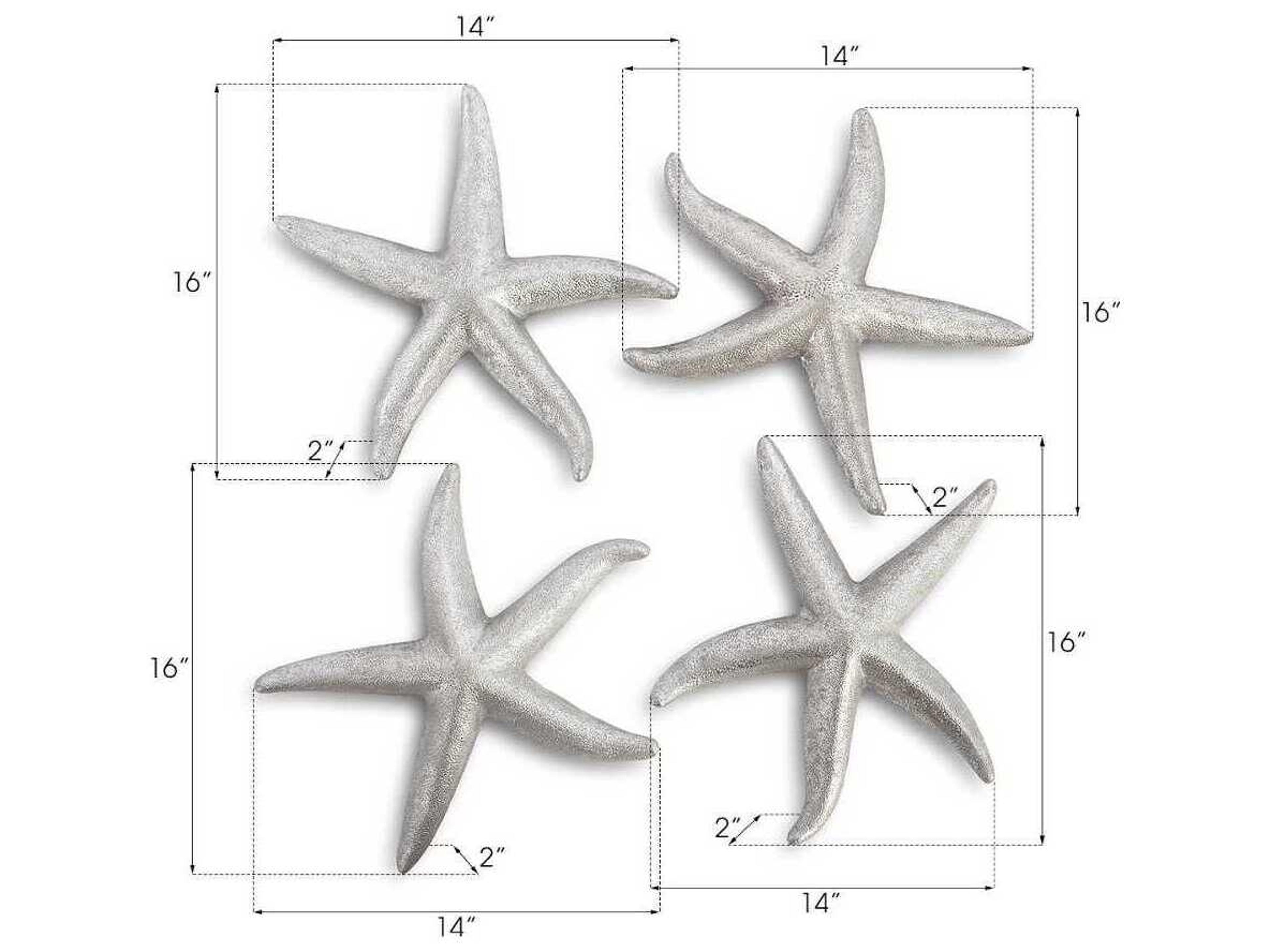Phillips Collection Silver Leaf Starfish Medium 3D Wall Art Set of 4