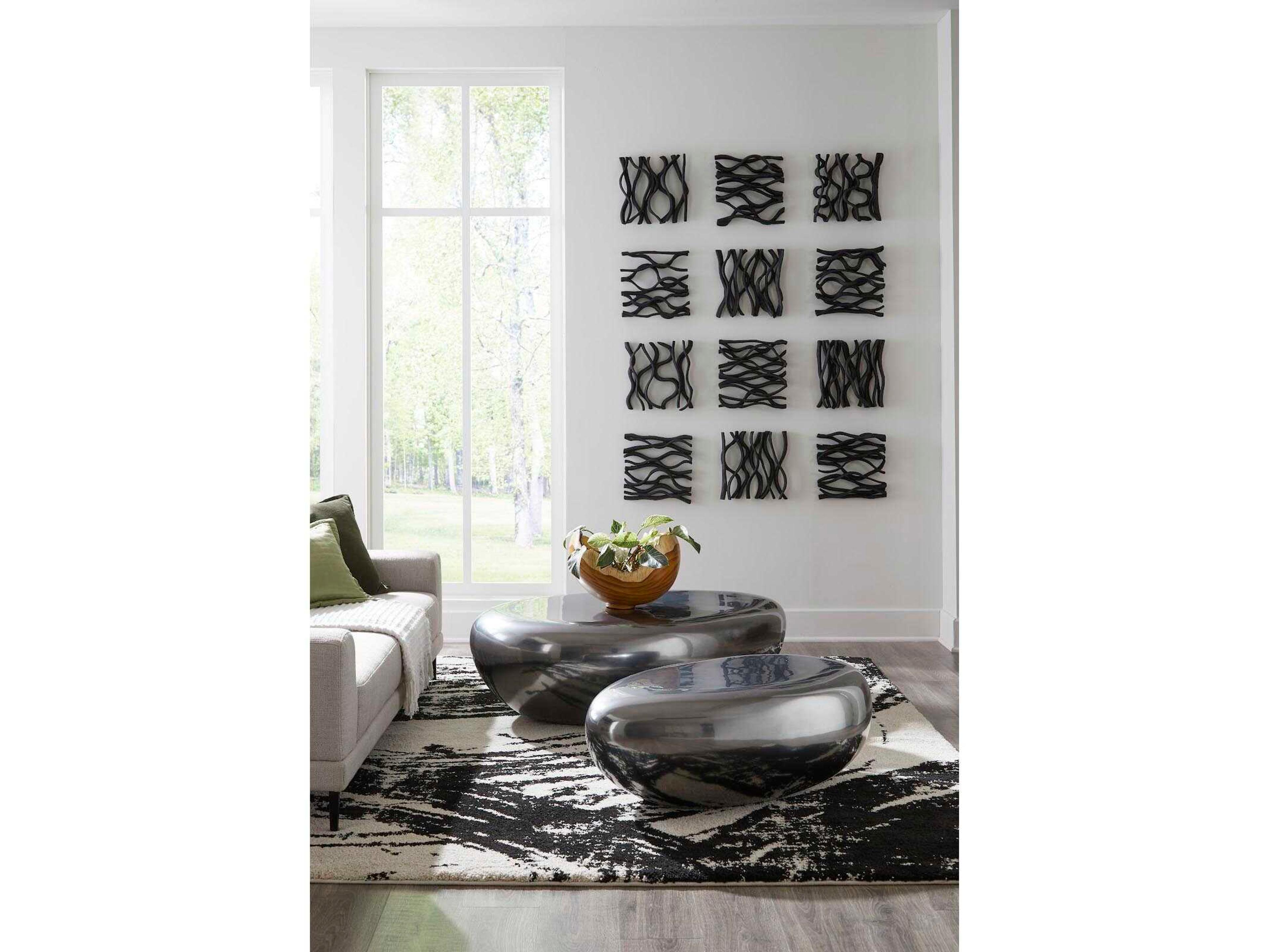 Phillips Collection River Stone Oval Metal Polished Aluminum Coffee Table