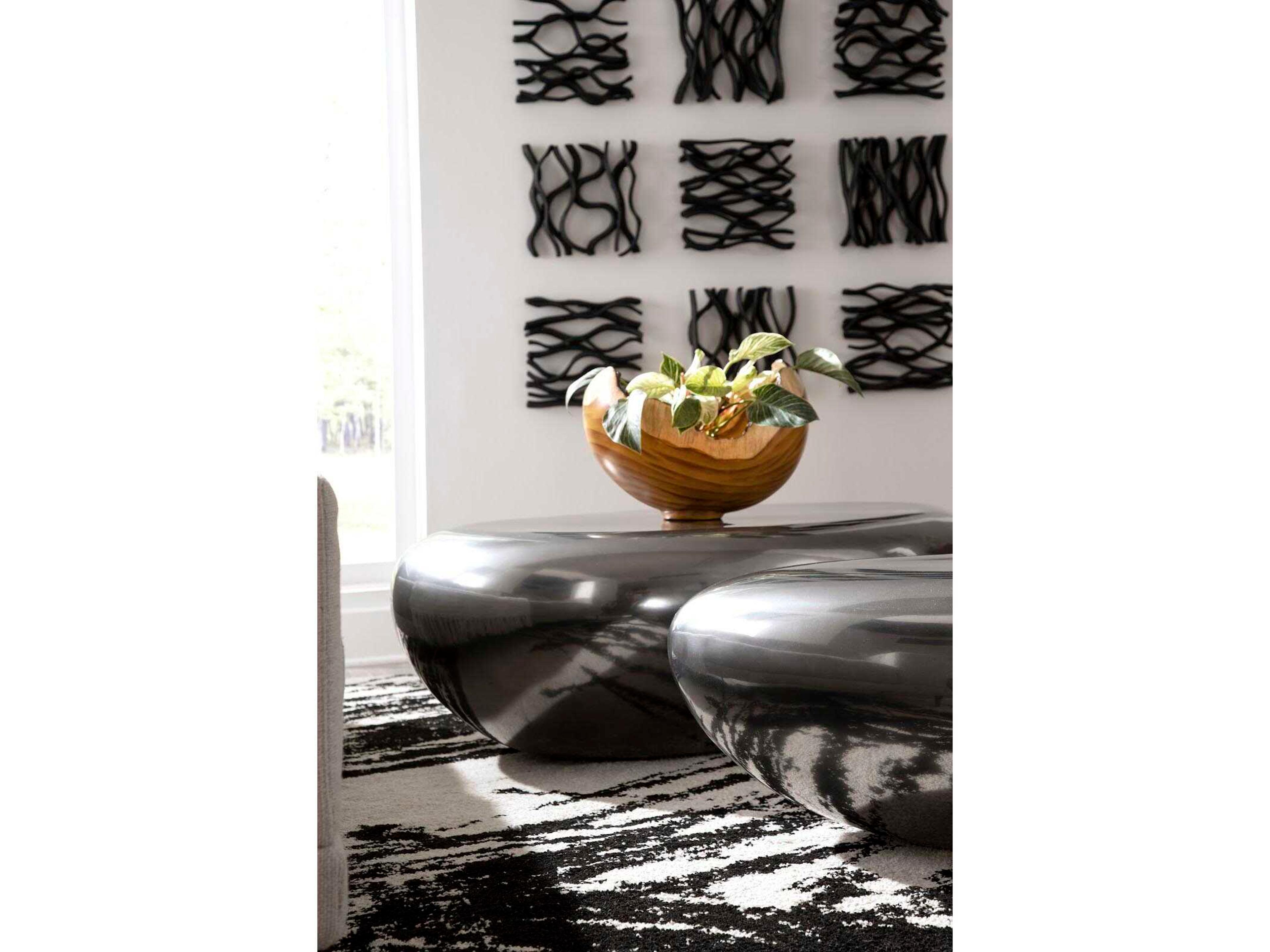 Phillips Collection River Stone Oval Metal Polished Aluminum Coffee Table