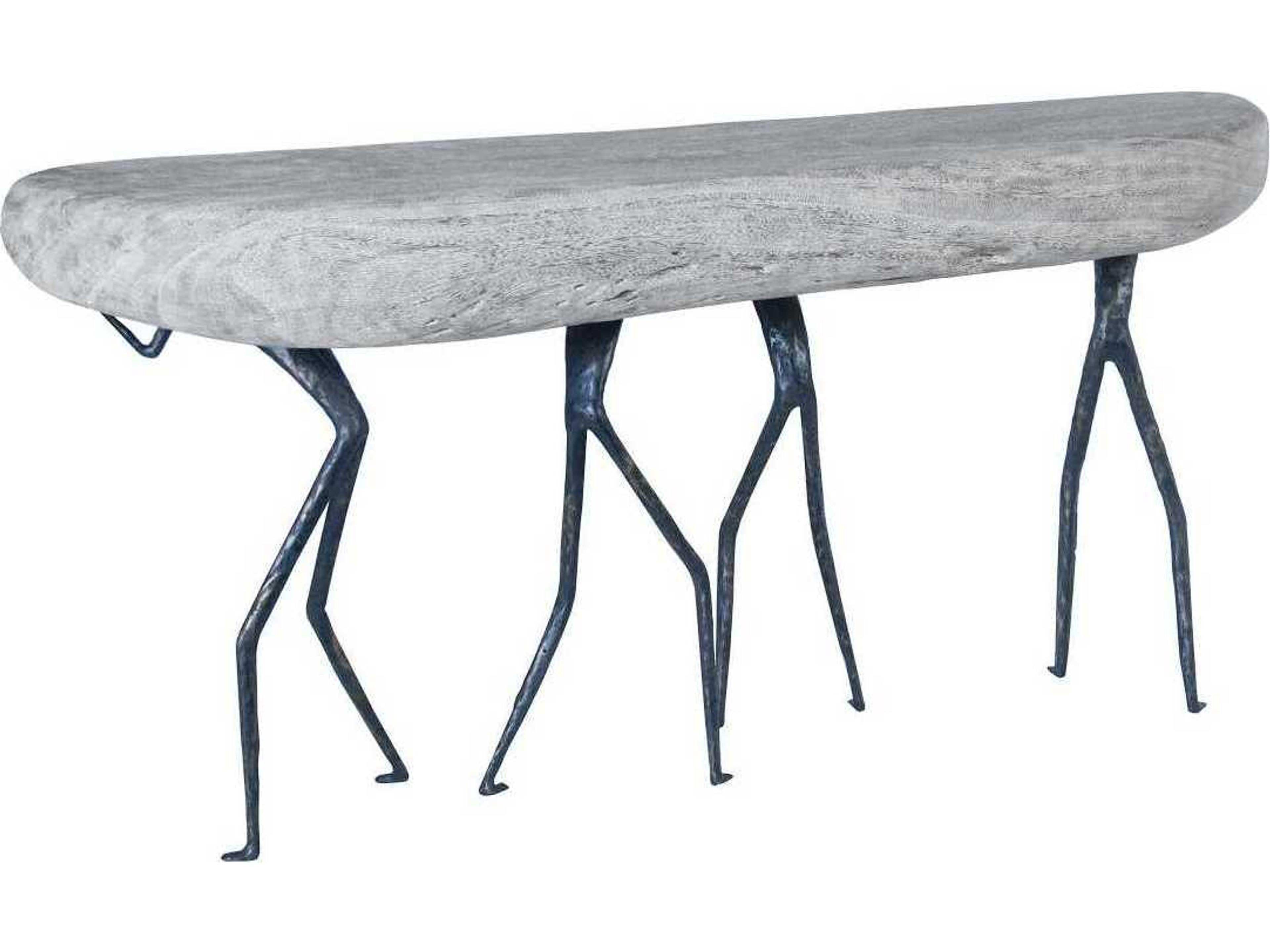 Phillips Collection Rectangular Wood Gray Stone Black Console Table