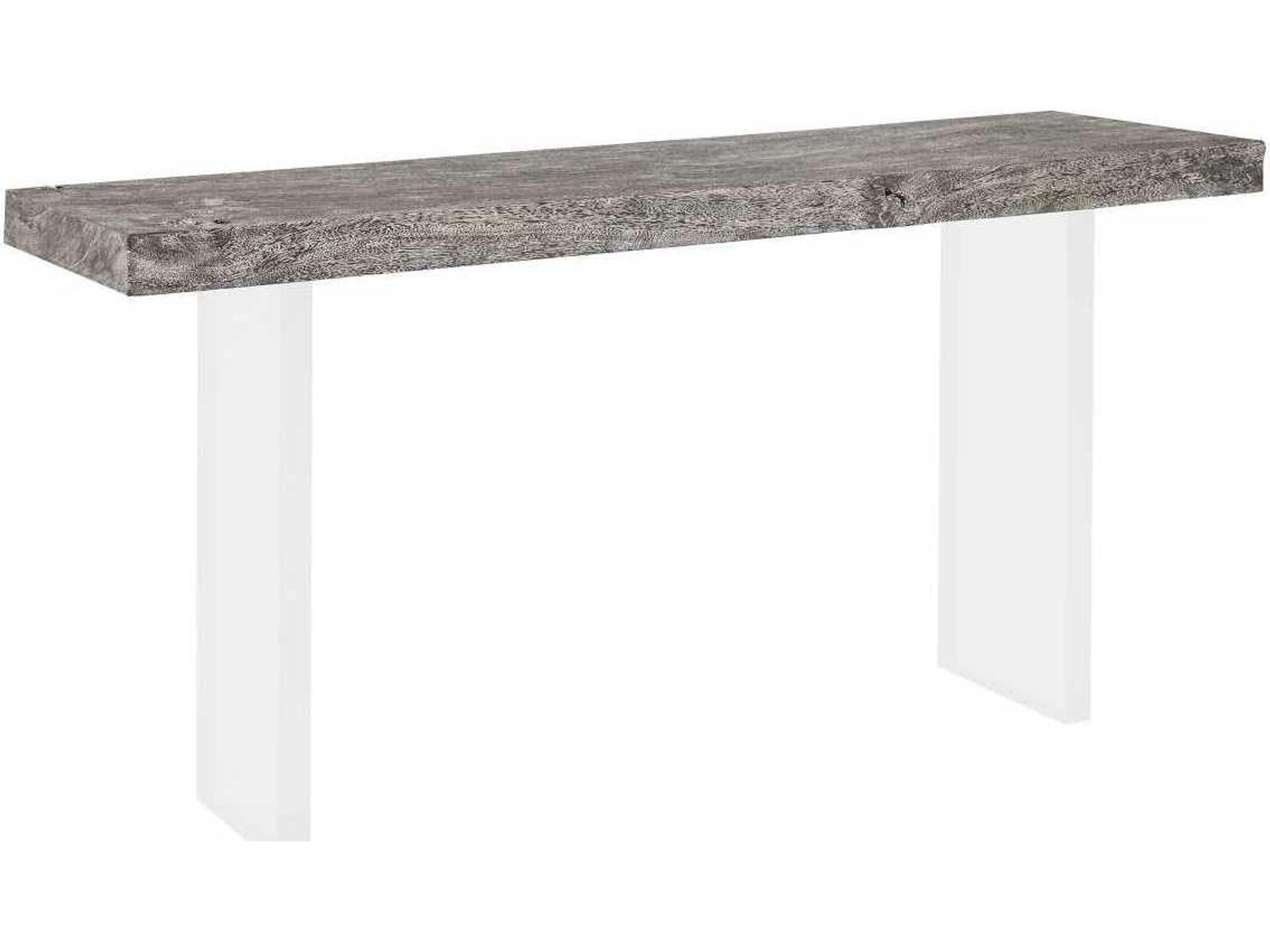 Rectangular Wood Gray Stone Acrylic Console Table