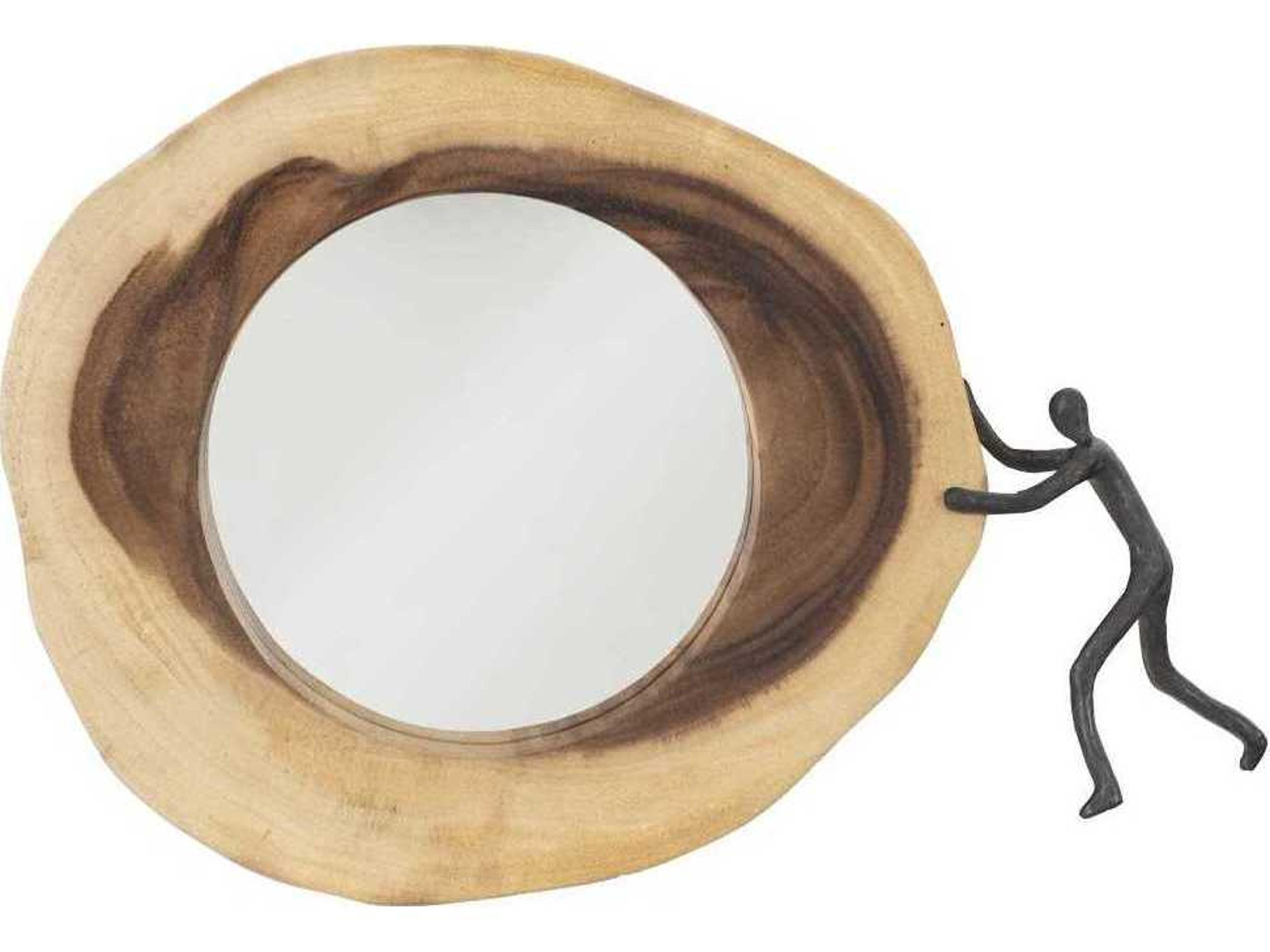 Natural / Black Round Wall Mirror
