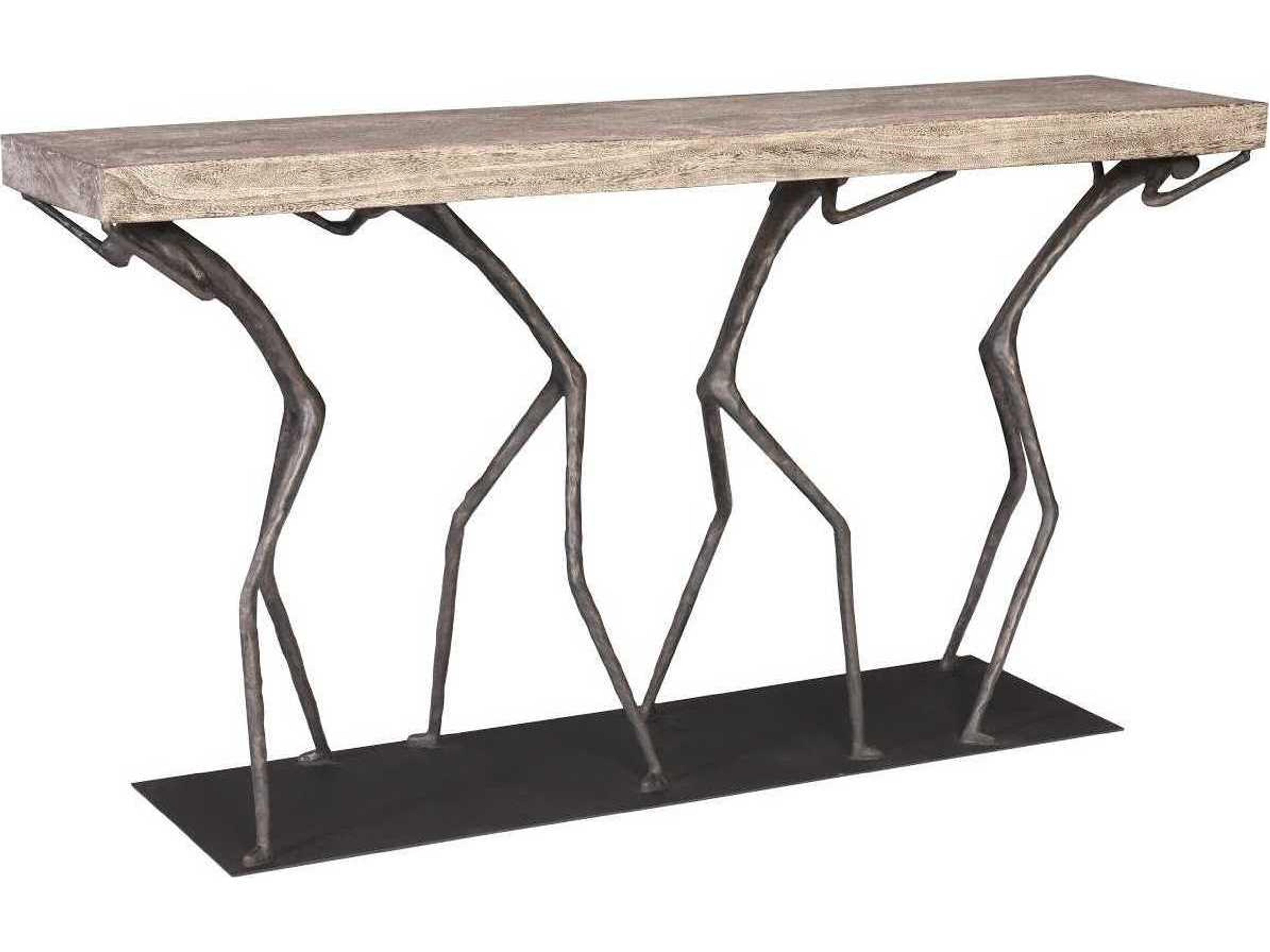 Luxecor Rectangular Wood Gray Stone Black Console Table