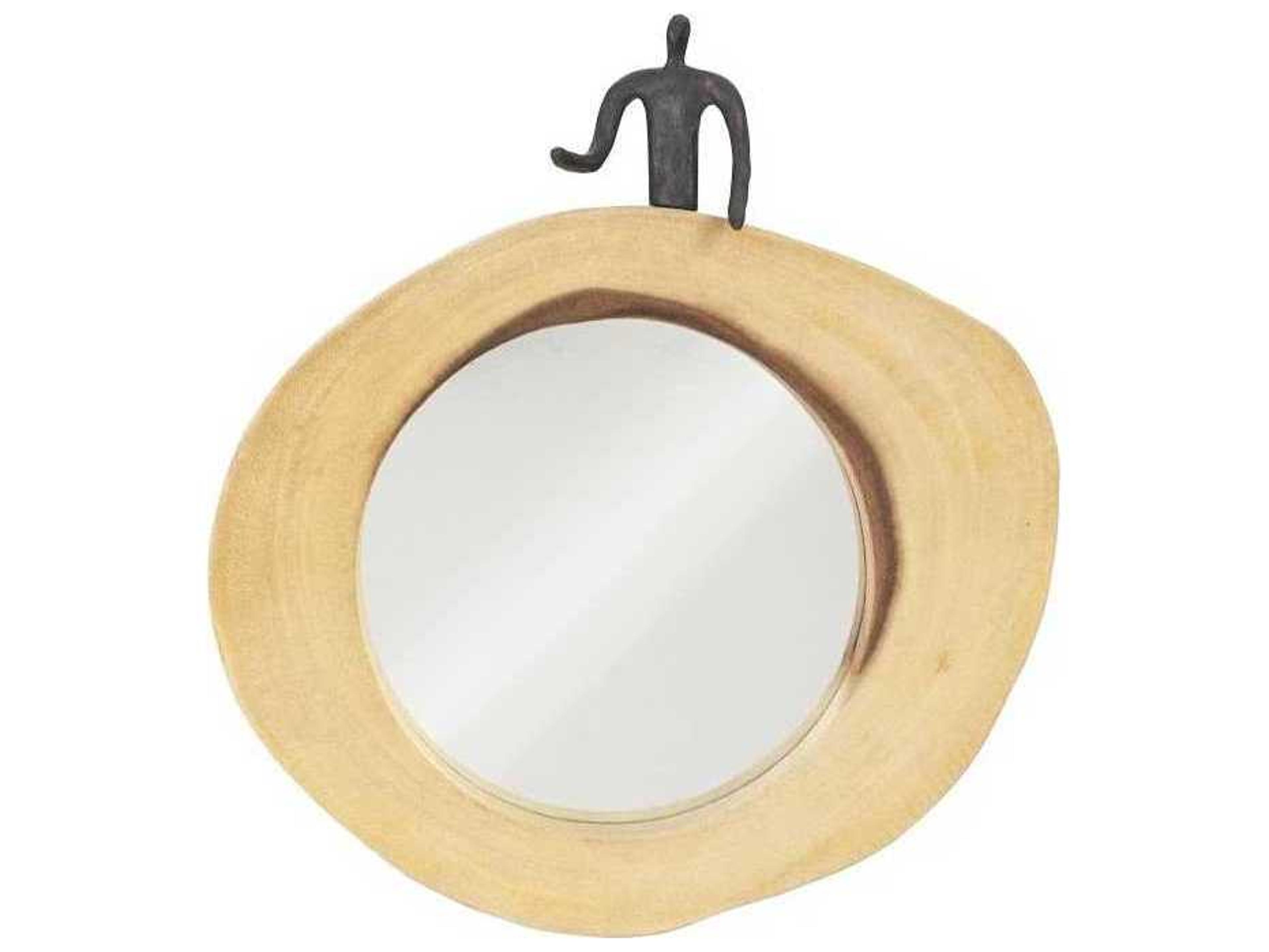 Natural / Black Round Wall Mirror
