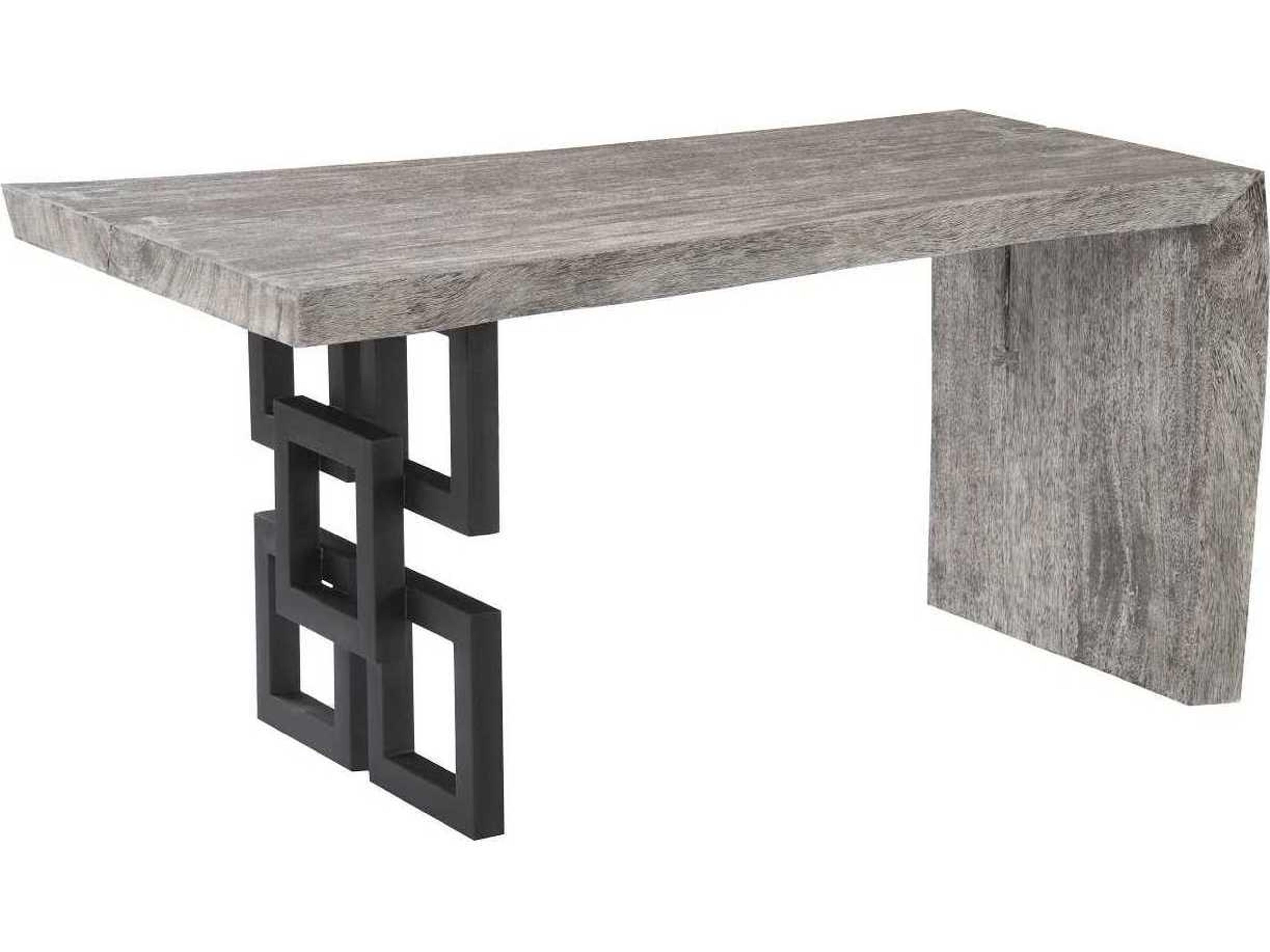 Gray Stone Satin Black Acacia Wood Desk Shell Writing