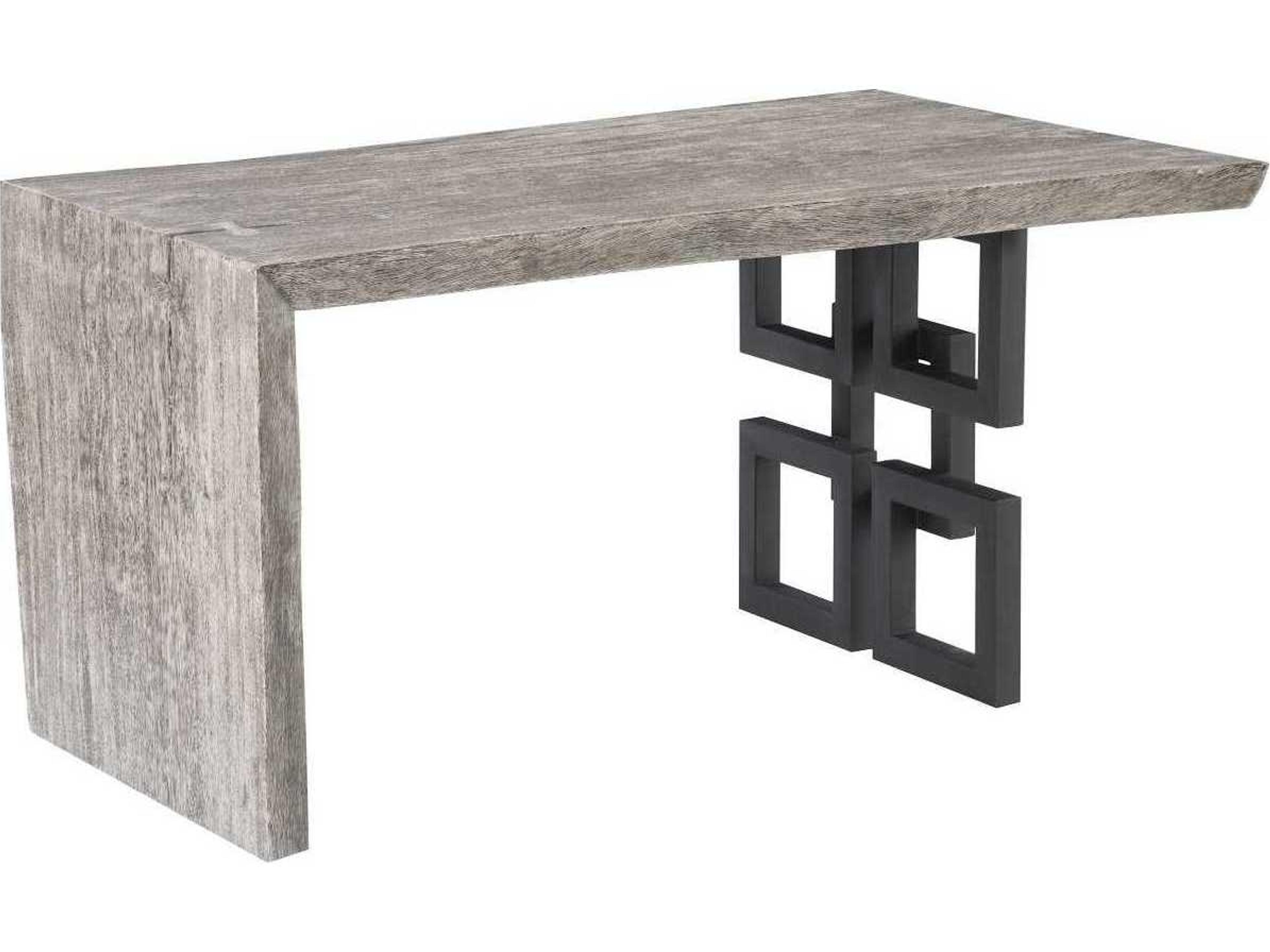 Phillips Collection Gray Stone Satin Black Acacia Wood Desk Shell Writing