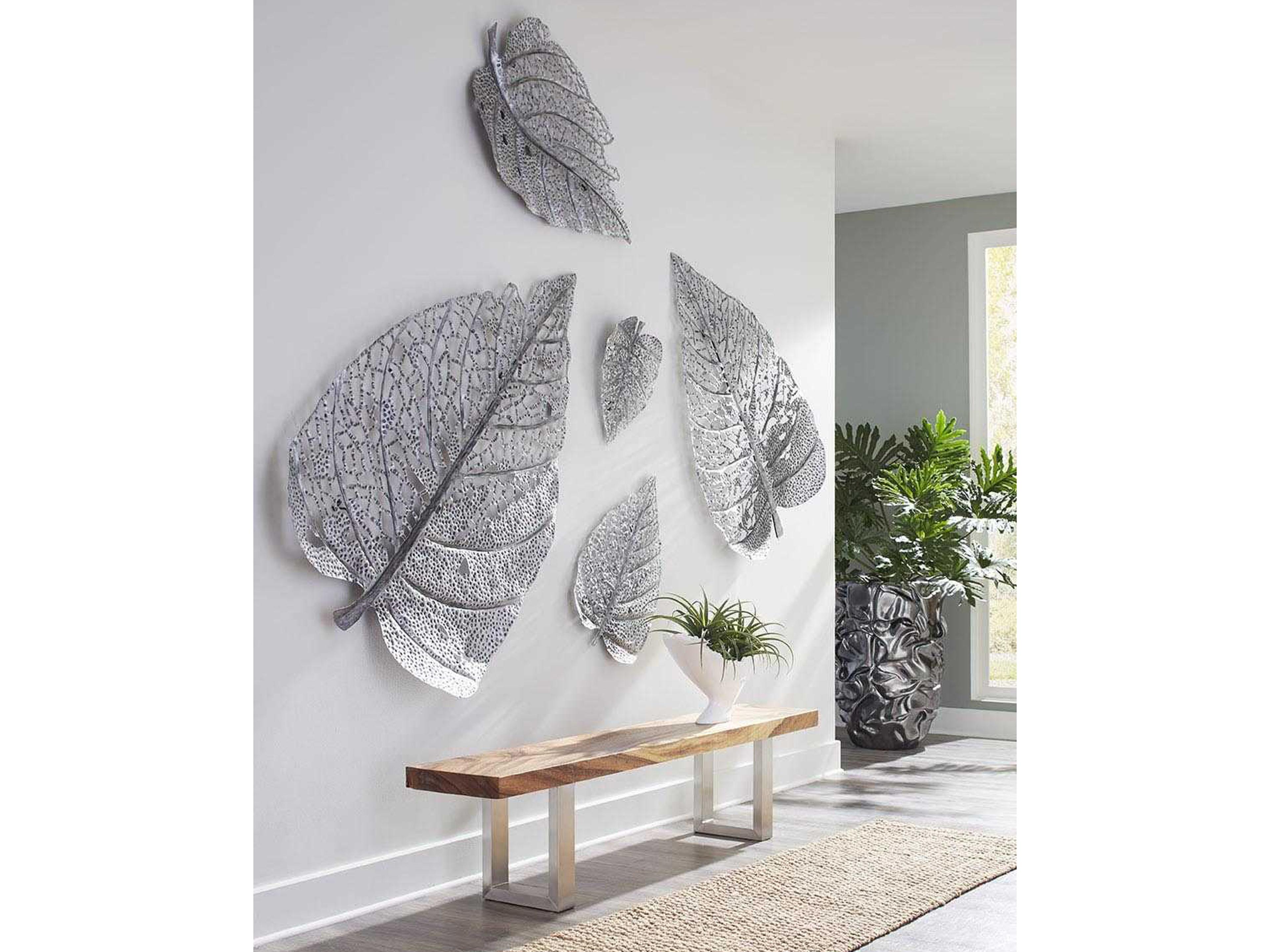 Phillips Collection Antique Silver Matte Lacquer 40" Birch Leaf Metal Wall Art