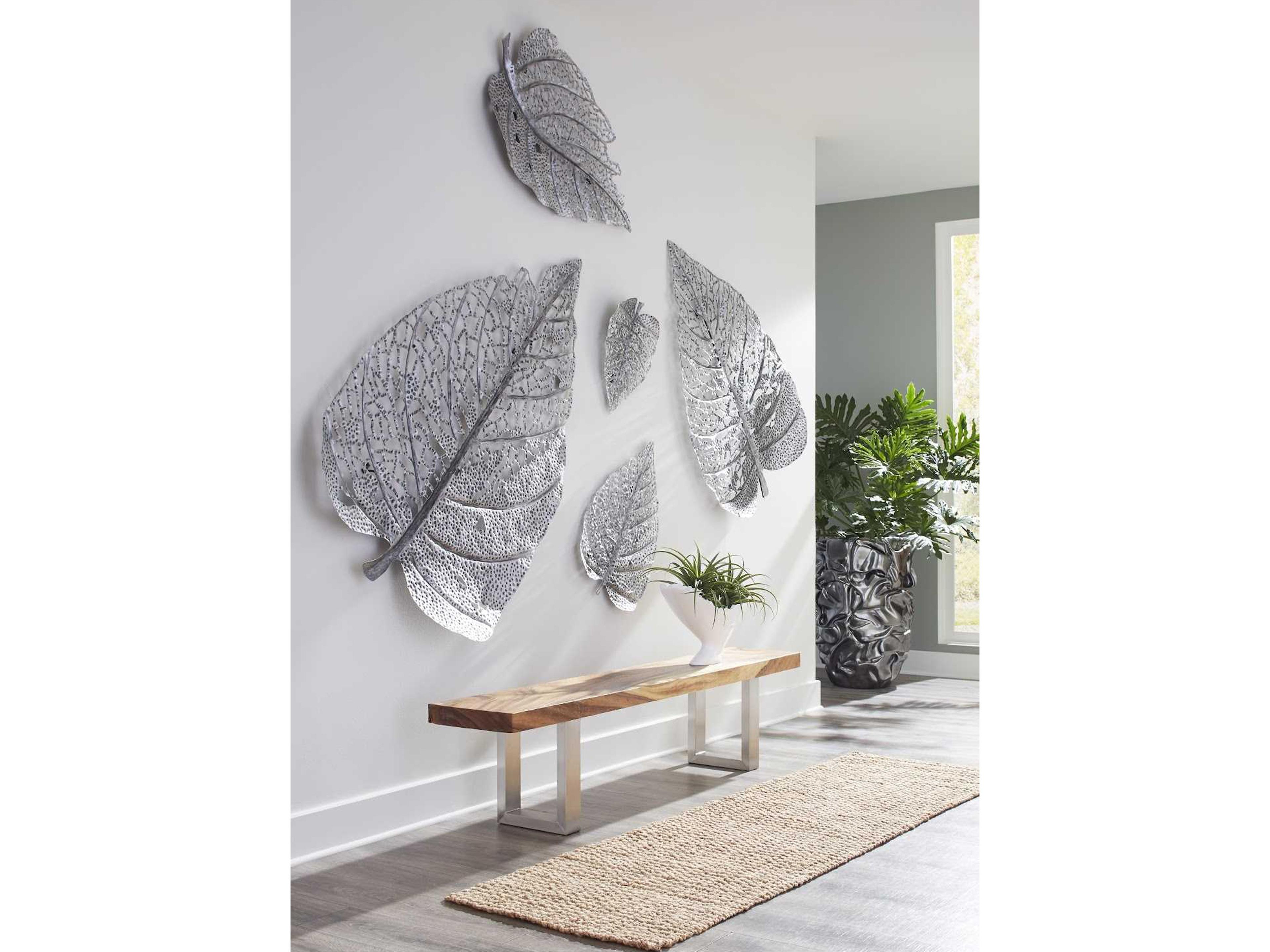 Phillips Collection Silver Matte Lacquer 67" Birch Leaf Metal Wall Art