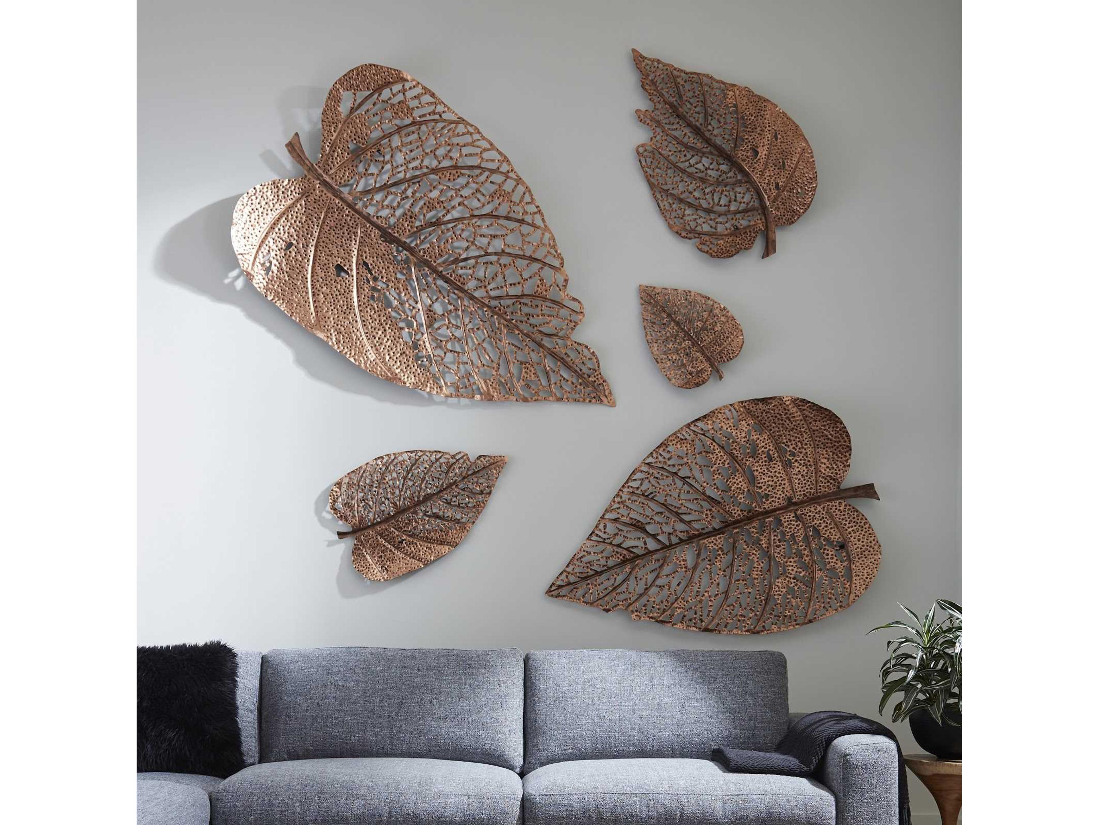 Phillips Collection Copper Matte Lacquer 14" Birch Leaf Metal Wall Art
