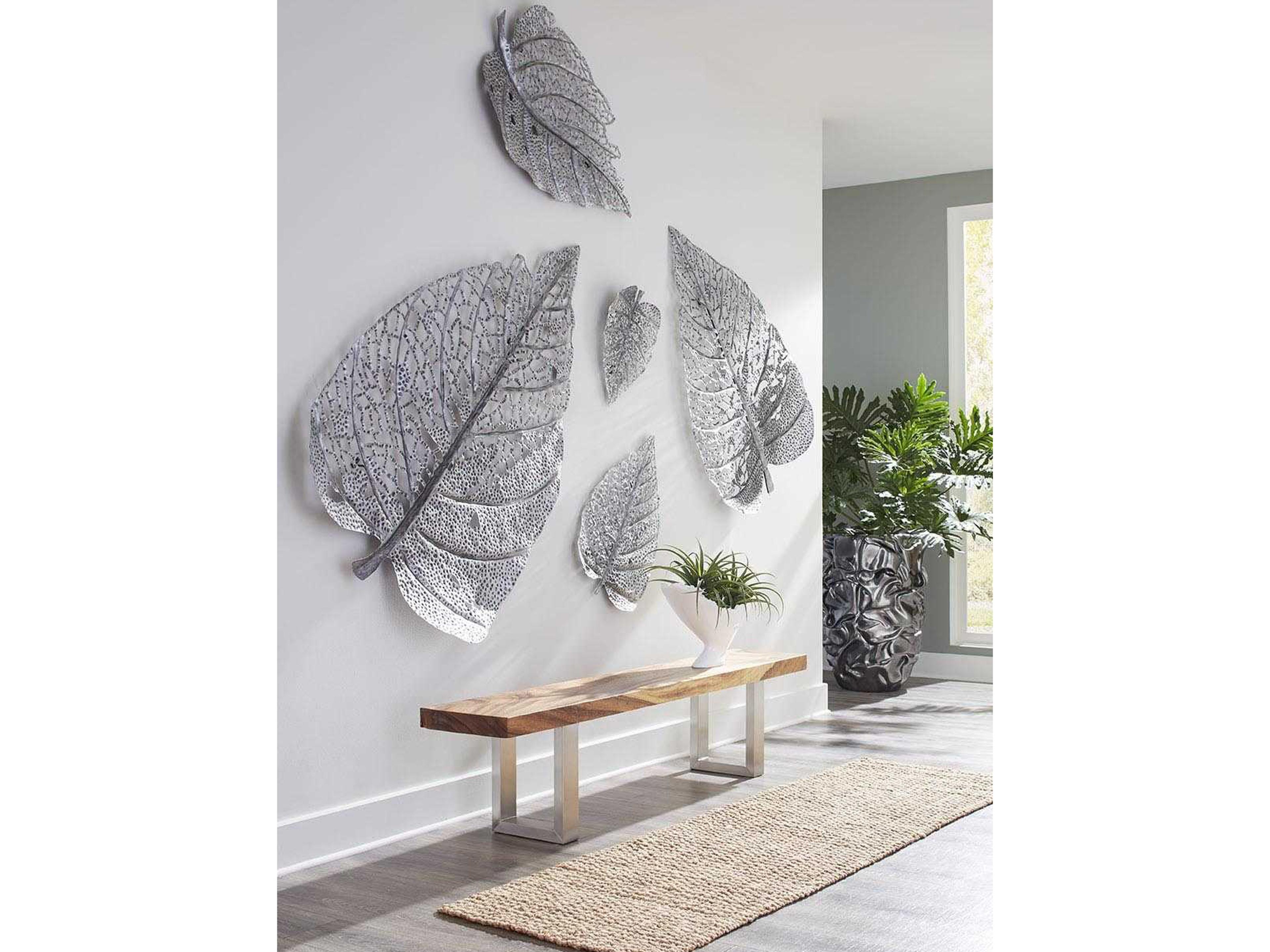 Phillips Collection Silver Matte Lacquer 13" Birch Leaf Metal Wall Art