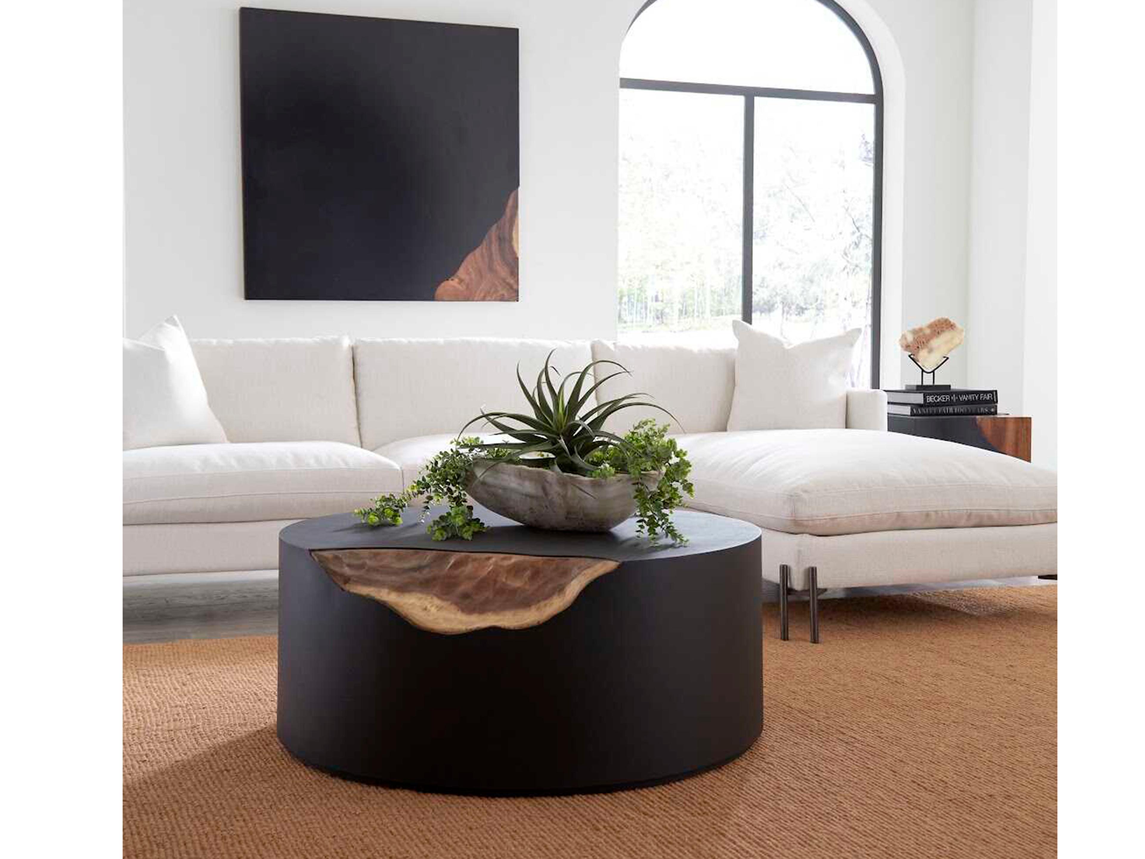 Phillips Collection Cornered Round Metal Natural Black Brown Coffee Table