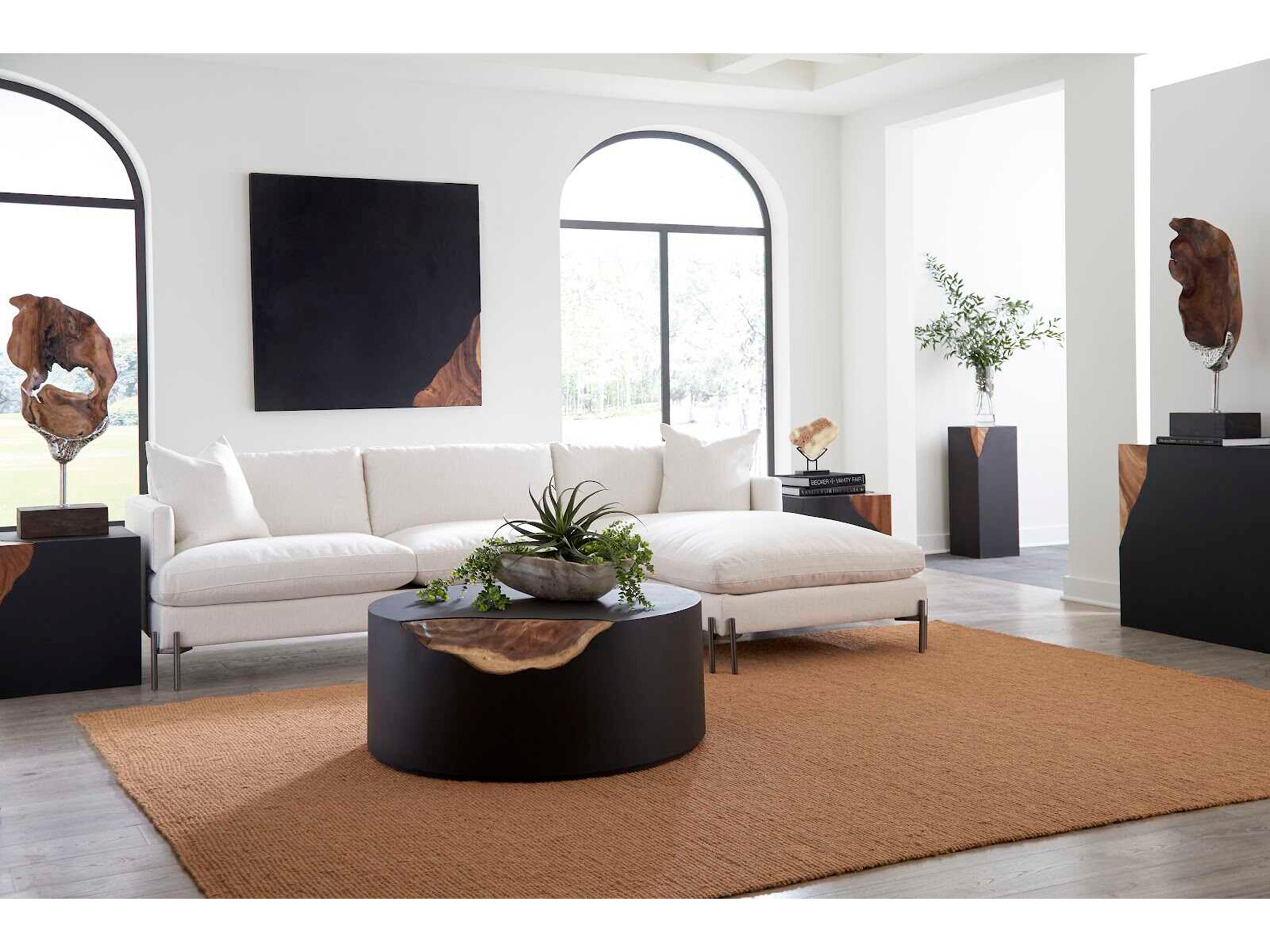 Phillips Collection Cornered Round Metal Natural Black Brown Coffee Table