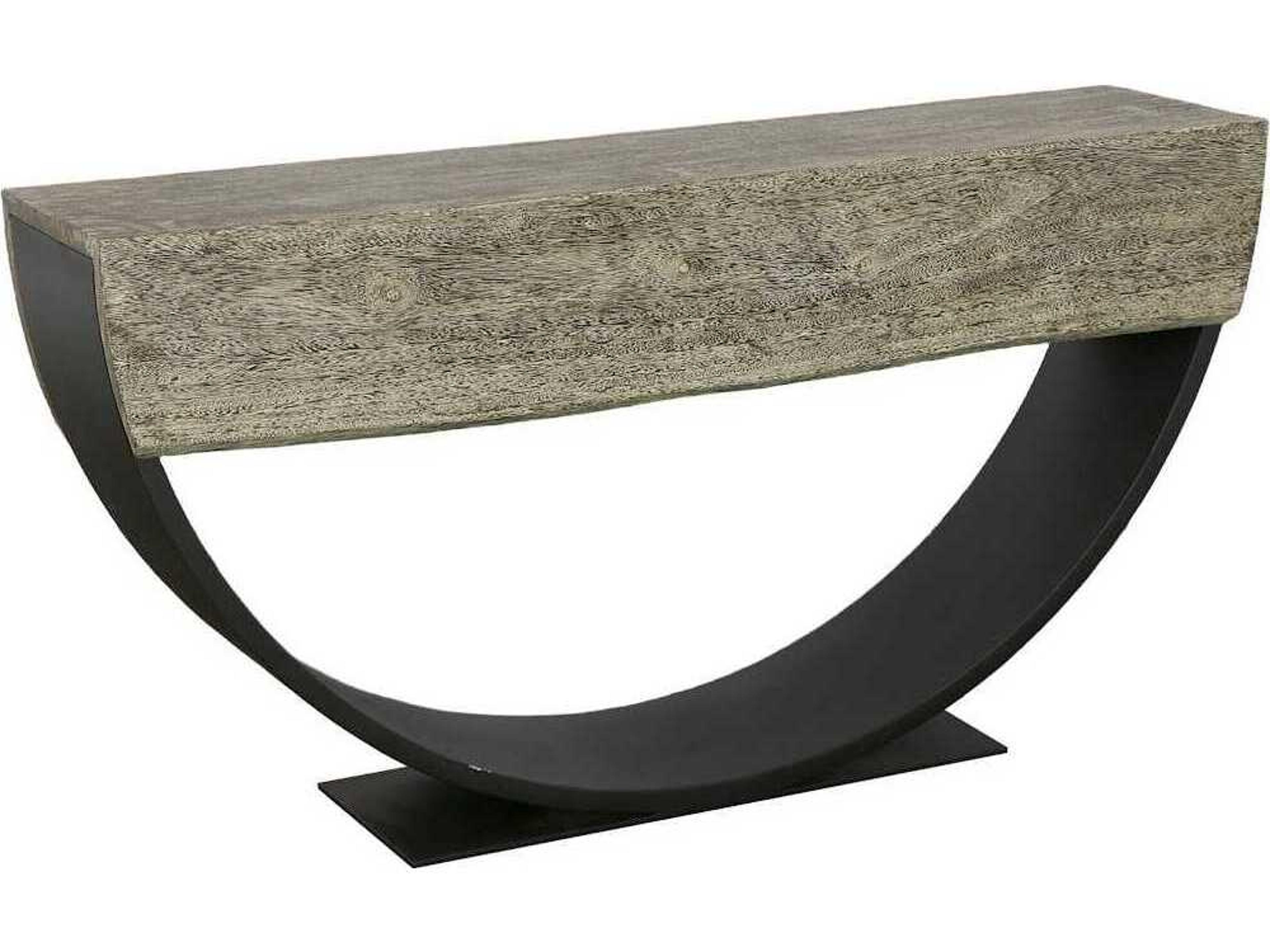 Phillips Collection Arc Rectangular Wood Gray Stone Black Console Table