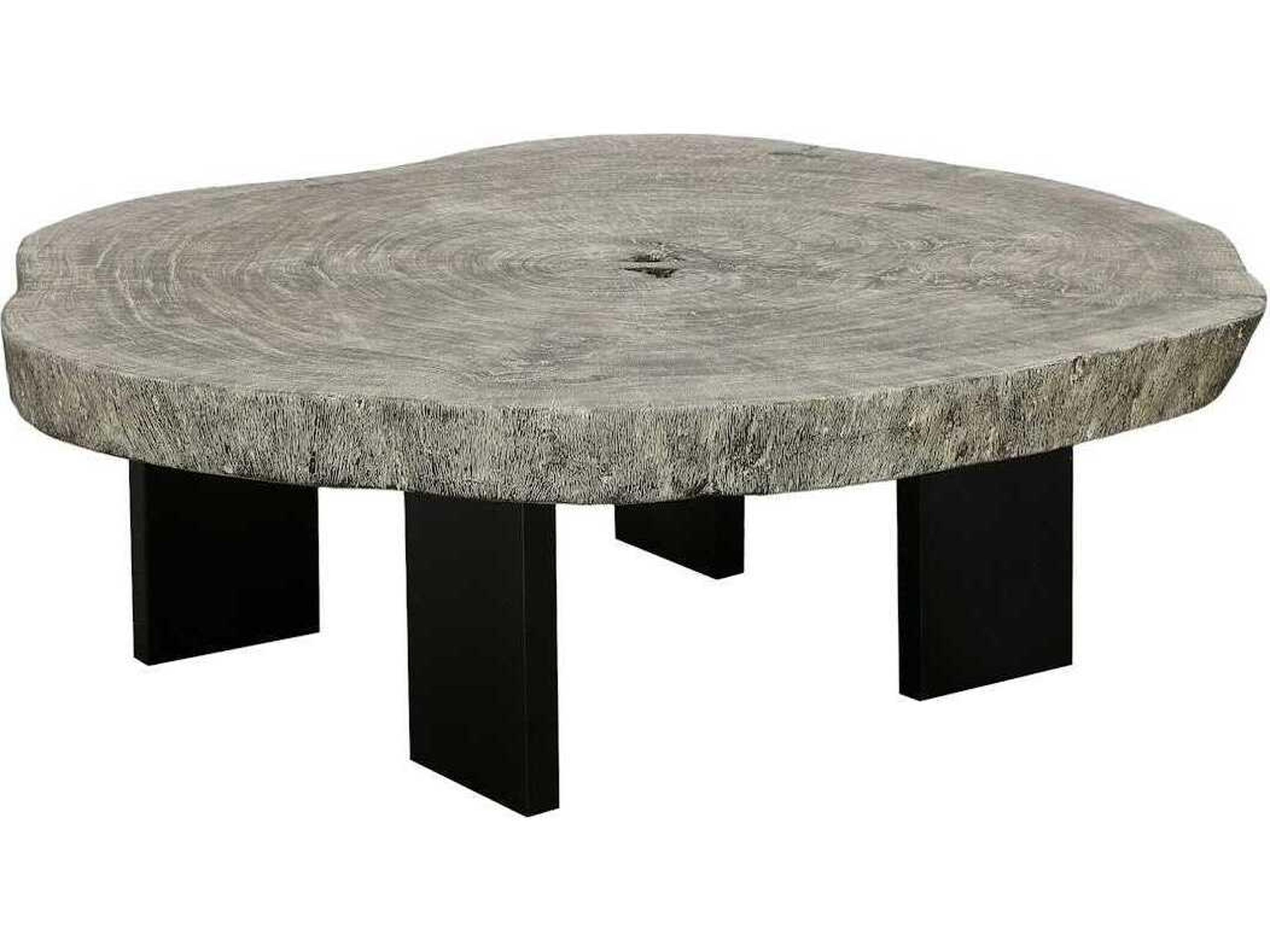 Floating Wood Gray Stone Black Coffee Table