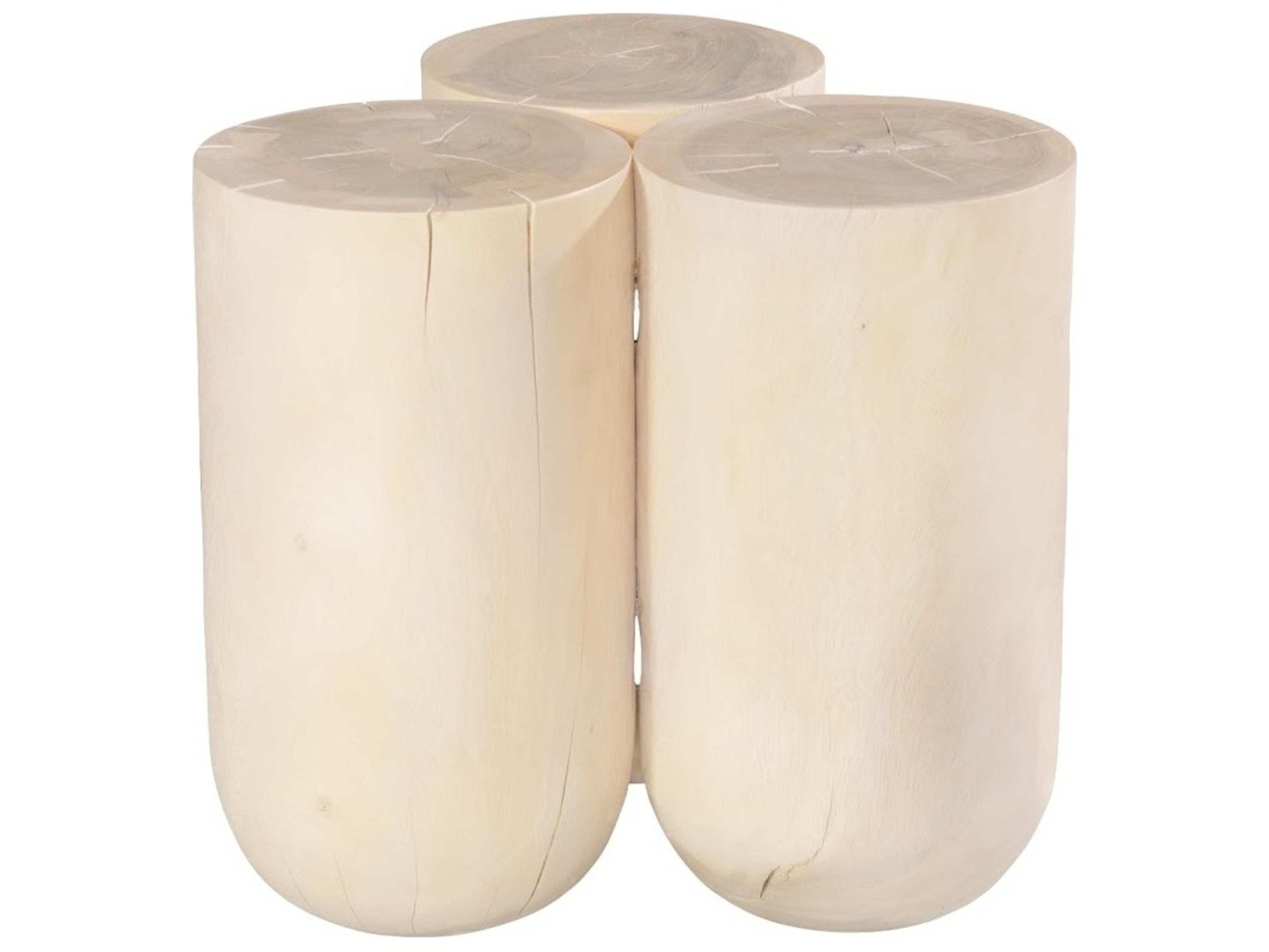 Phillips Collection Round Wood Off White Bleached End Table