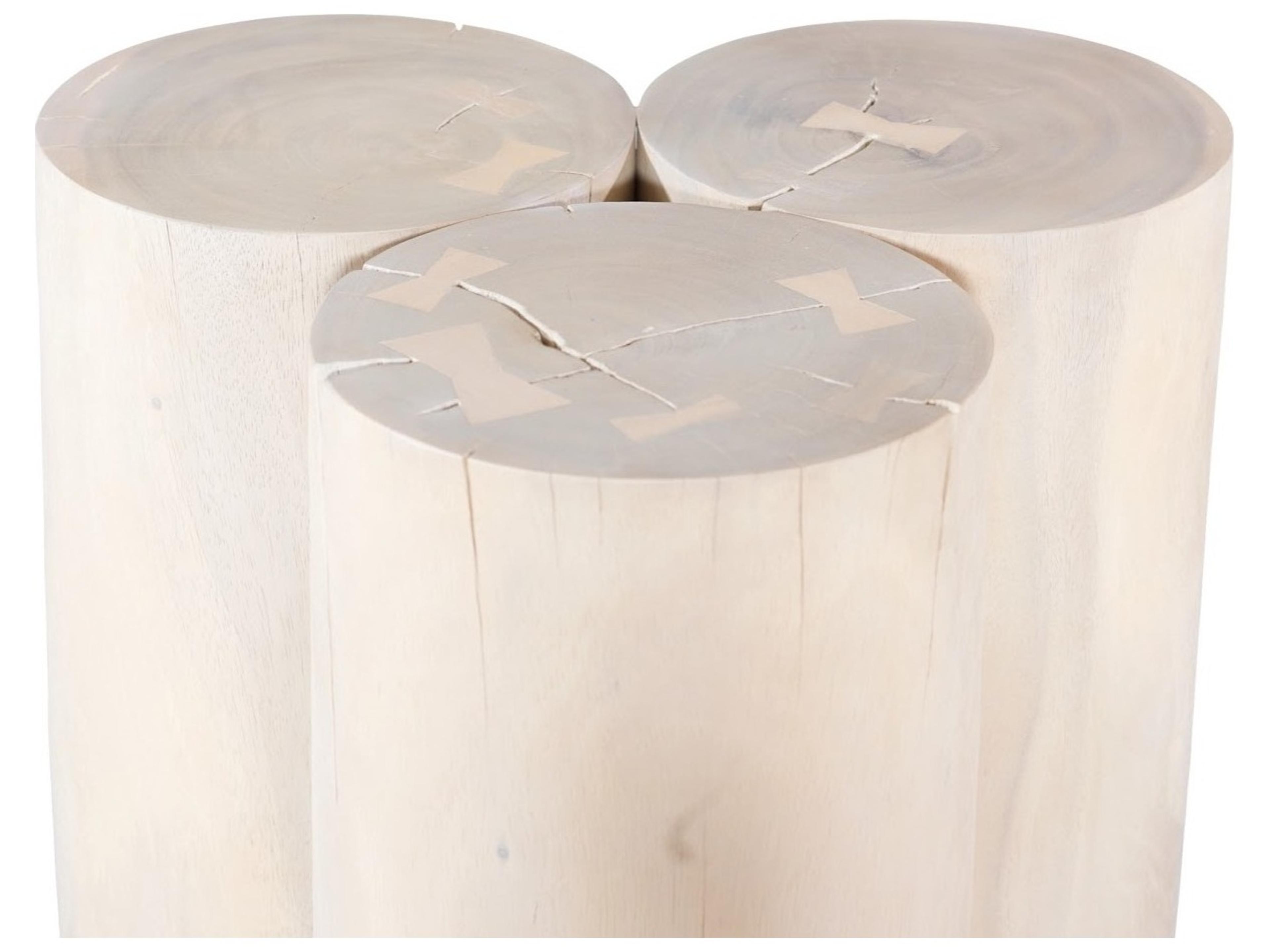 Phillips Collection Round Wood Off White Bleached End Table